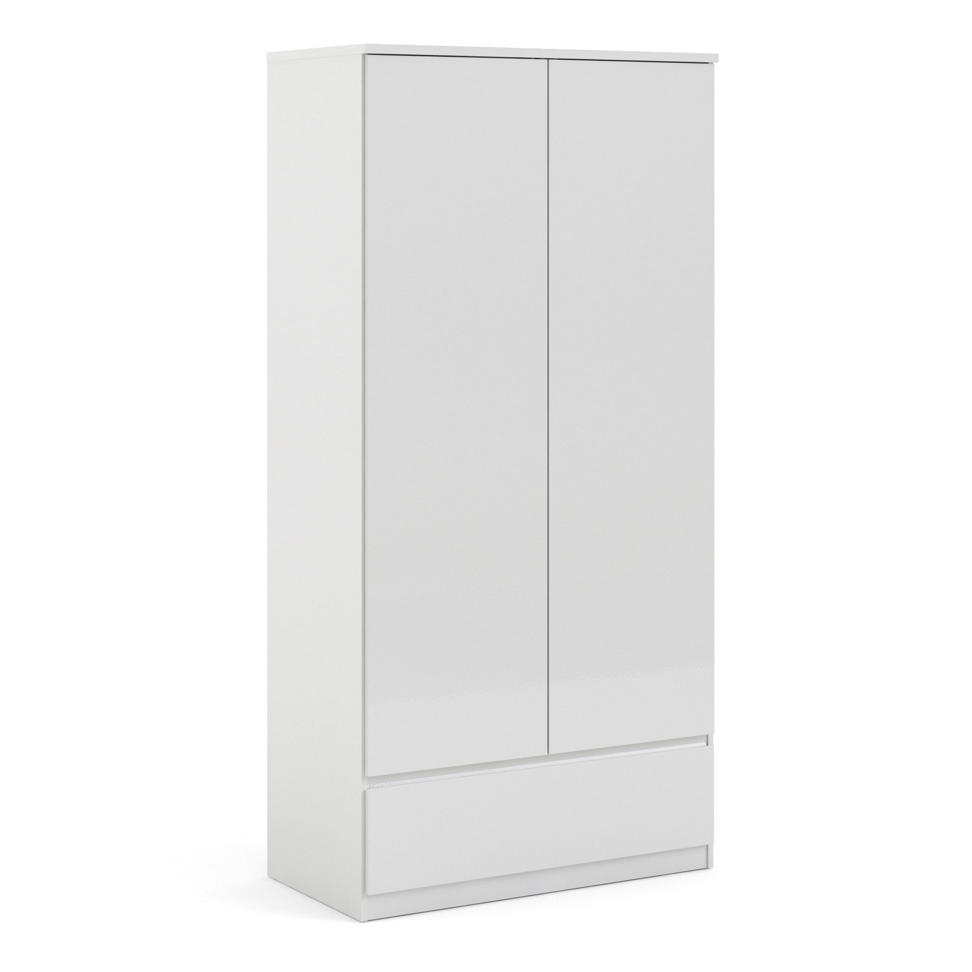 Naia  Wardrobe with 2 doors + 1 drawer in White High Gloss