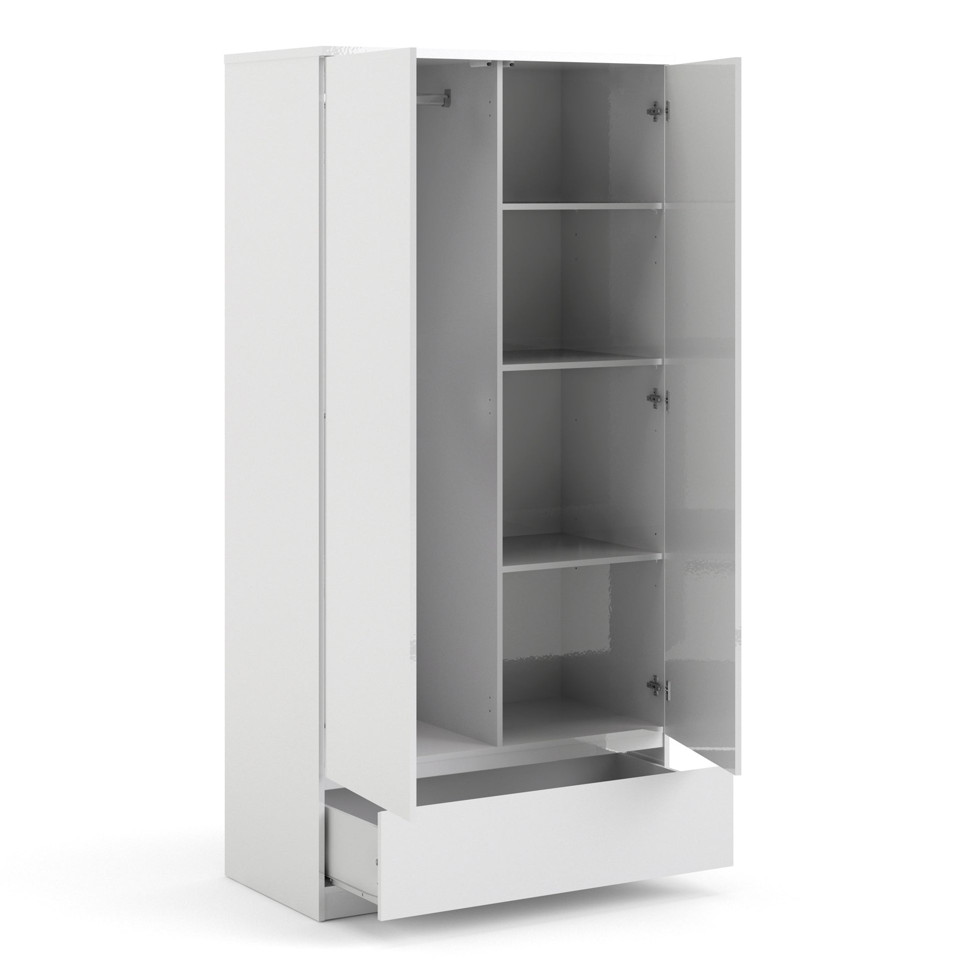 Naia  Wardrobe with 2 doors + 1 drawer in White High Gloss