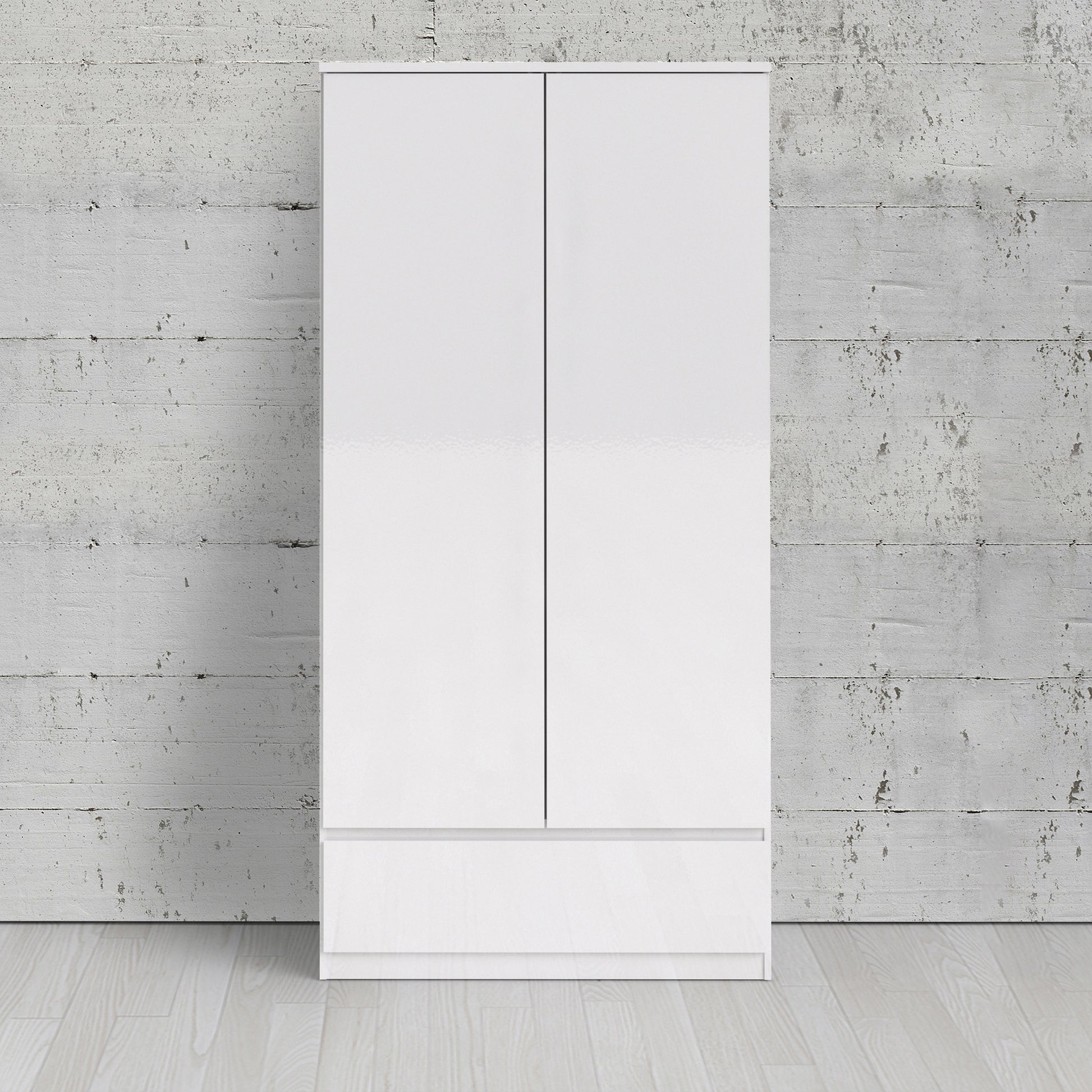 Naia  Wardrobe with 2 doors + 1 drawer in White High Gloss