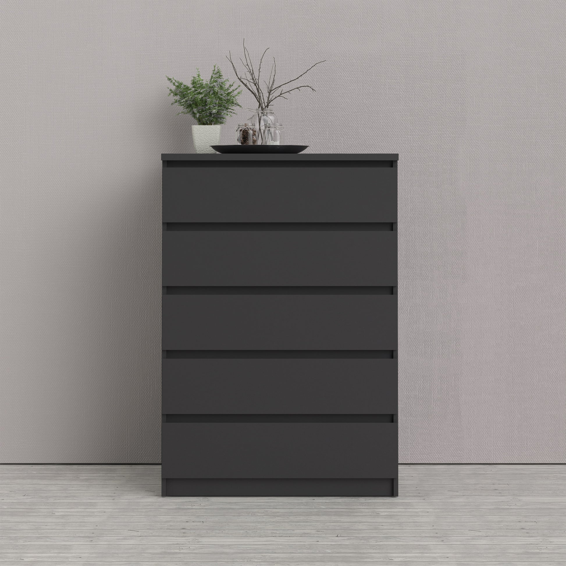 Naia  Chest of 5 Drawers in Black Matt