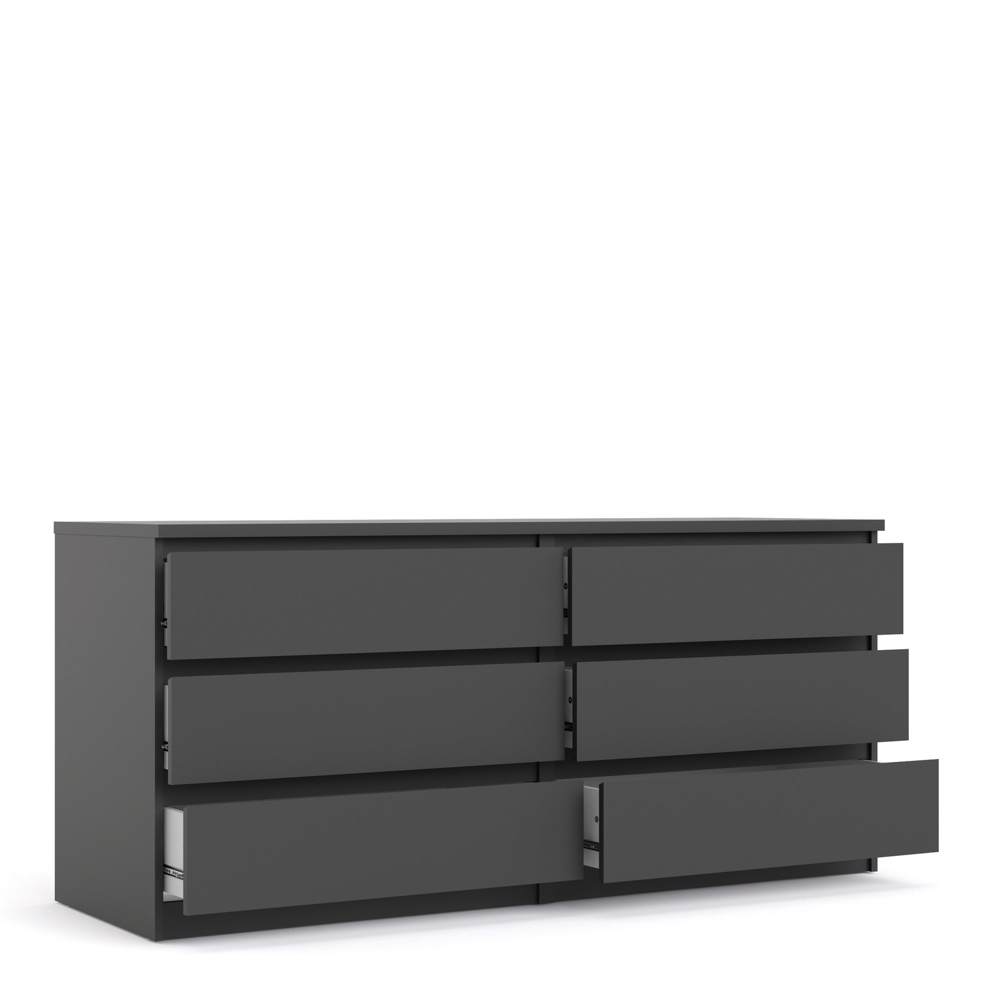 Naia  Wide Chest of 6 Drawers (3+3) in Black Matt