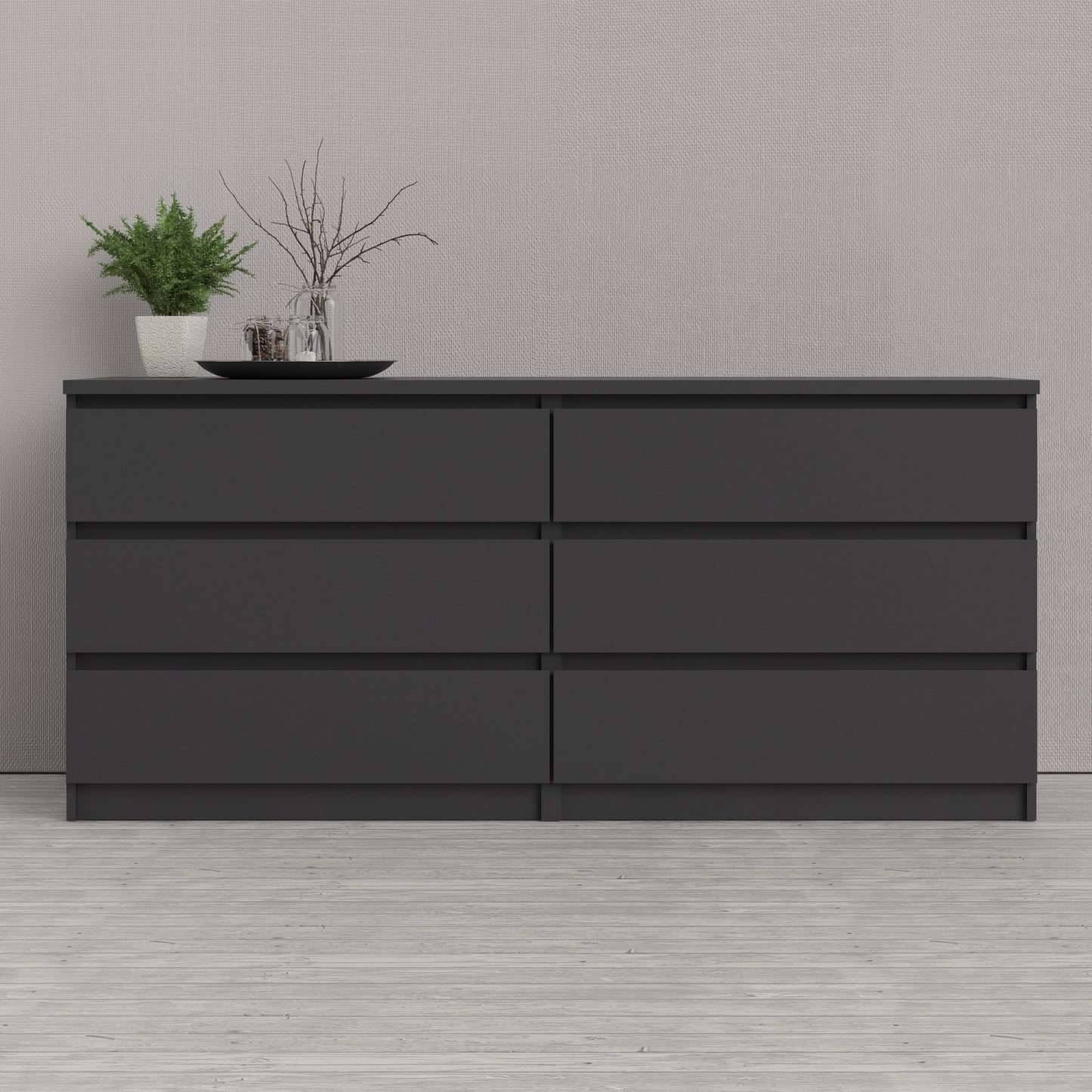 Naia  Wide Chest of 6 Drawers (3+3) in Black Matt