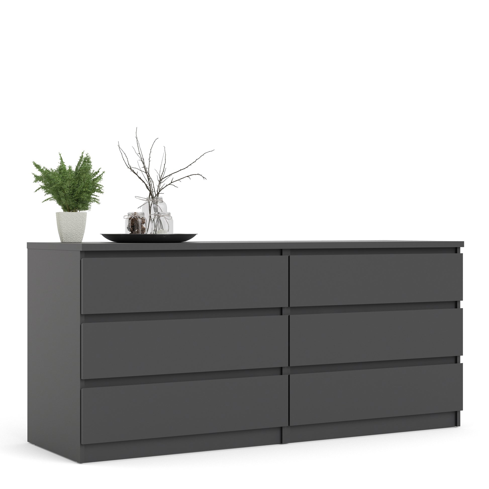 Naia  Wide Chest of 6 Drawers (3+3) in Black Matt