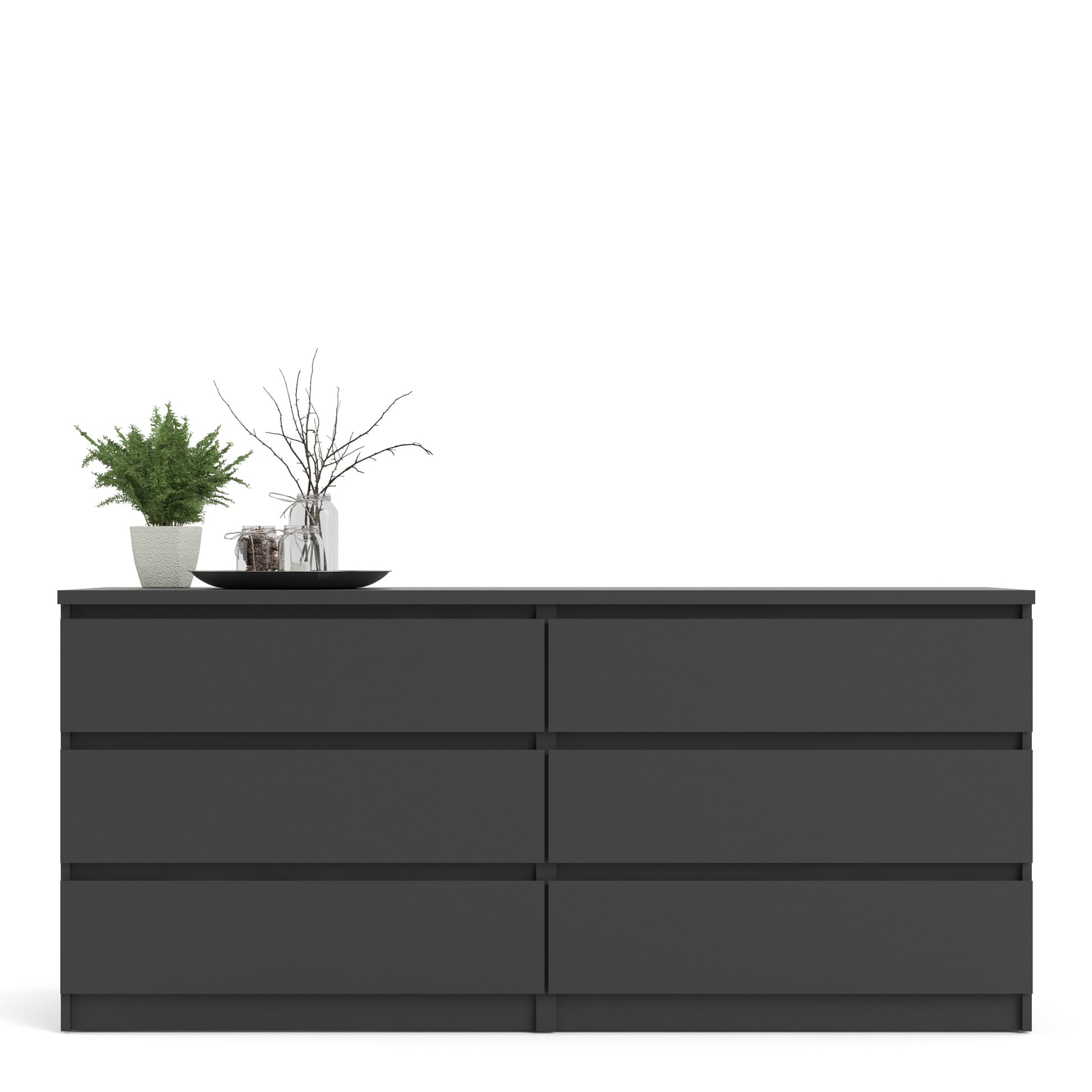 Naia  Wide Chest of 6 Drawers (3+3) in Black Matt