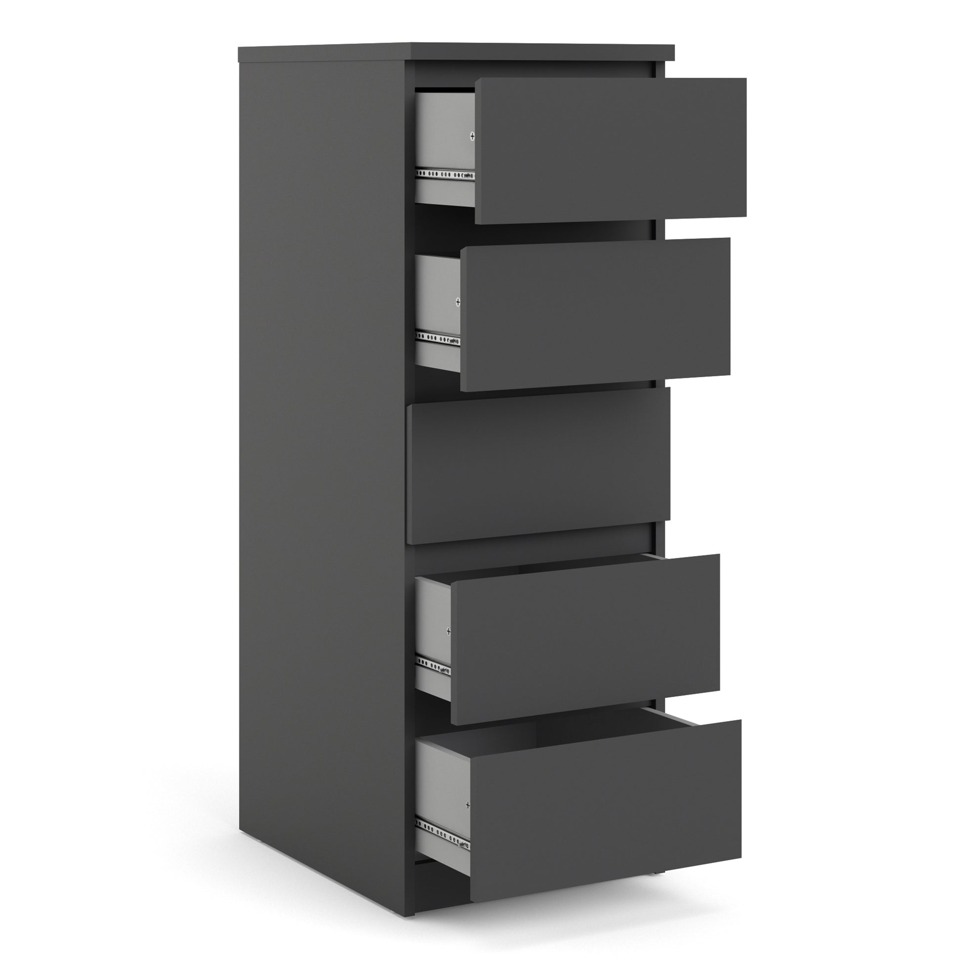 Naia  Narrow Chest of 5 Drawers in Black Matt