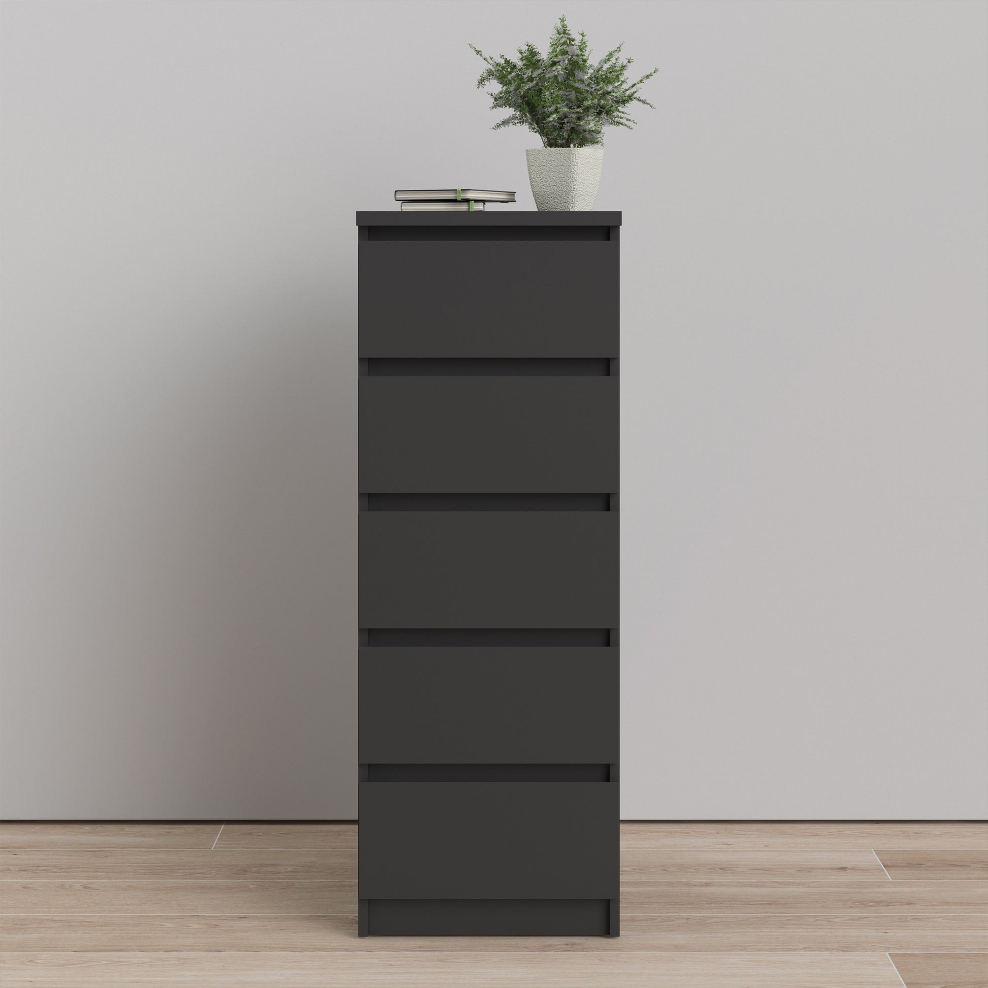 Naia  Narrow Chest of 5 Drawers in Black Matt