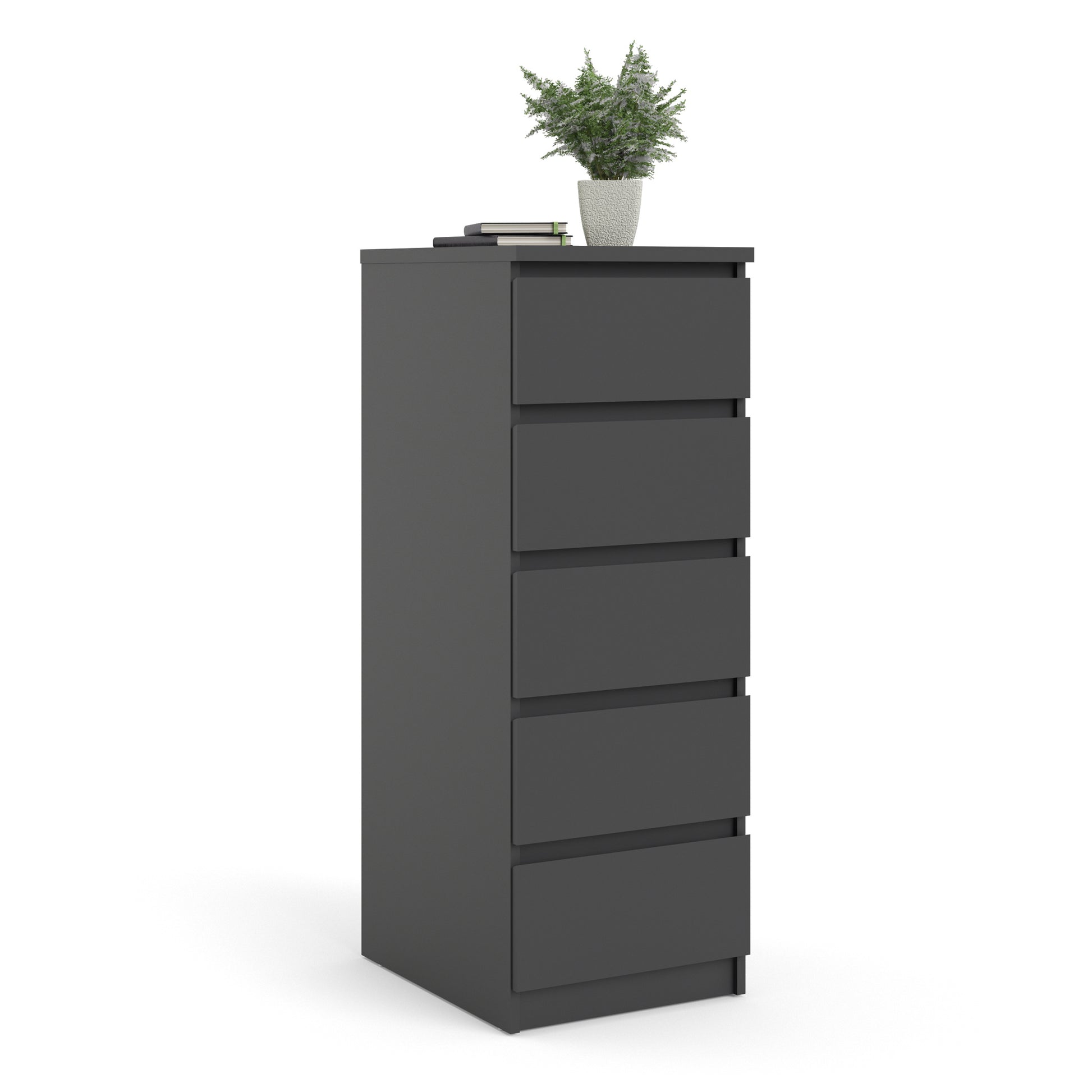 Naia  Narrow Chest of 5 Drawers in Black Matt