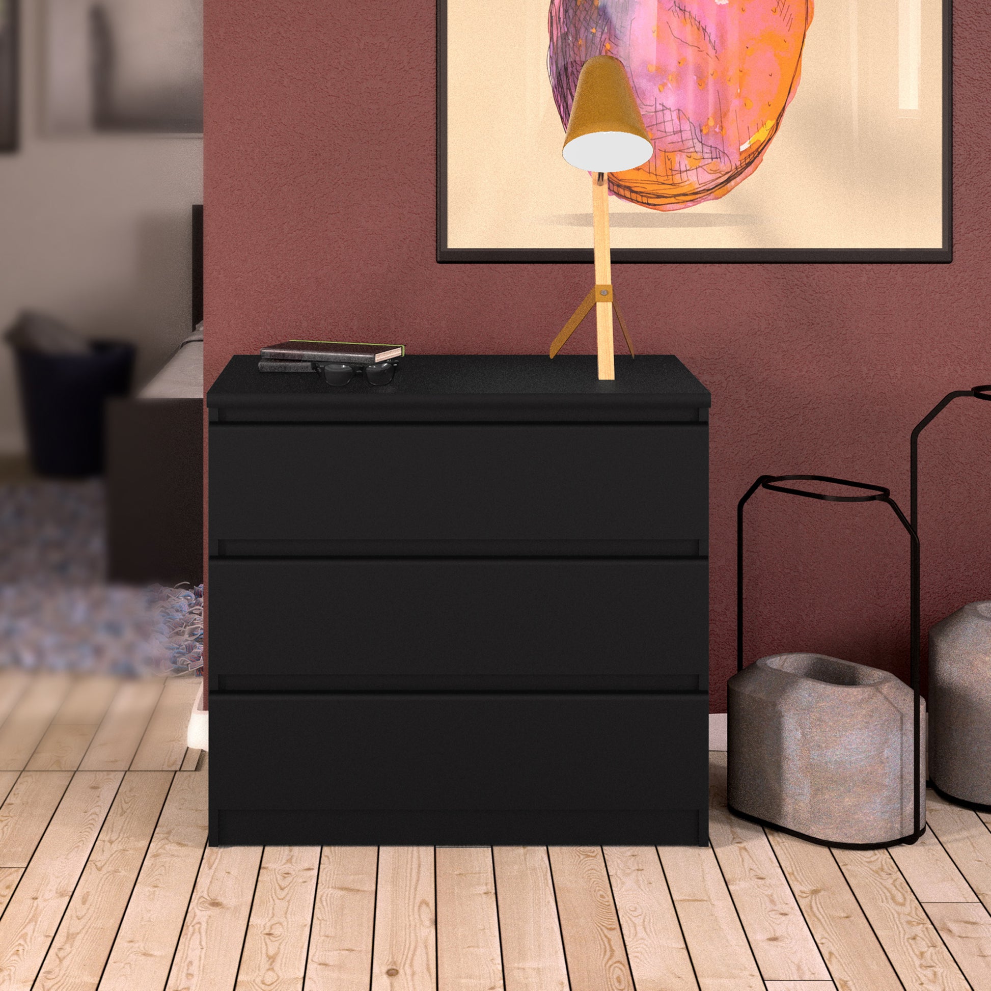 Naia  Chest of 3 Drawers in Black Matt