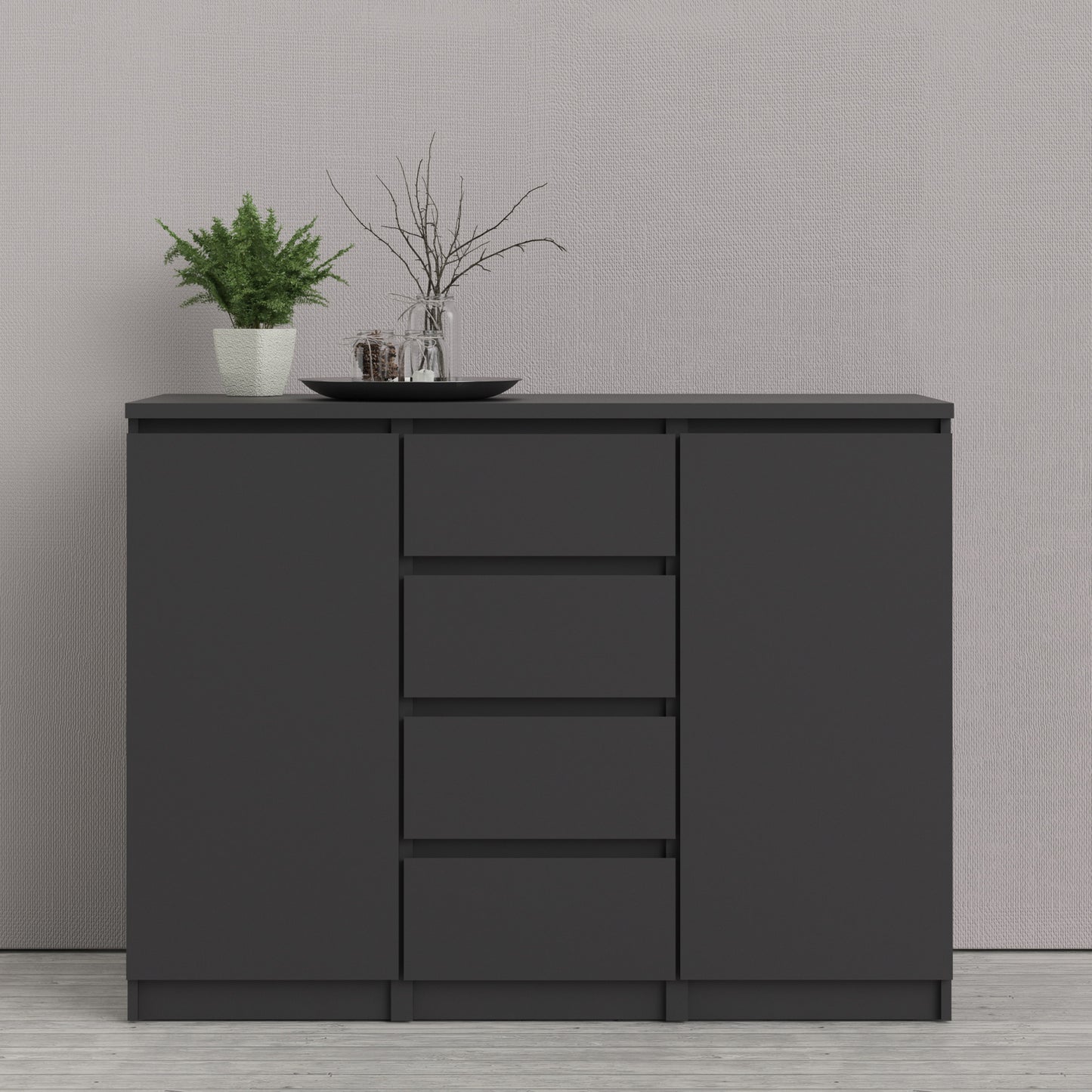 Naia  Sideboard - 4 Drawers 2 Doors in Black Matt
