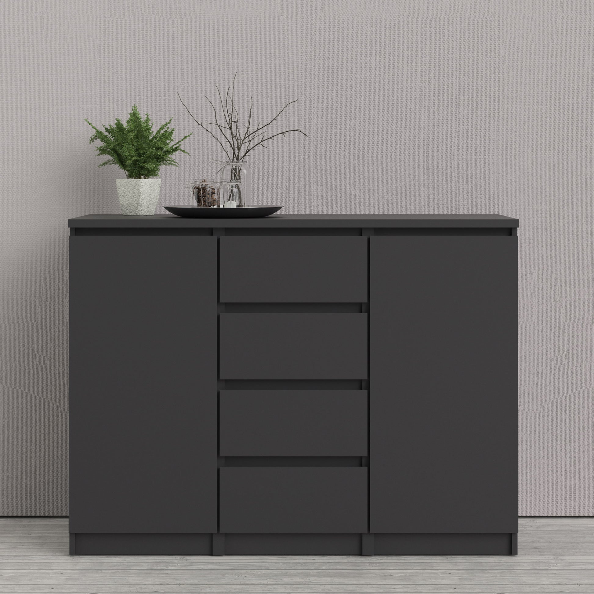 Naia  Sideboard - 4 Drawers 2 Doors in Black Matt