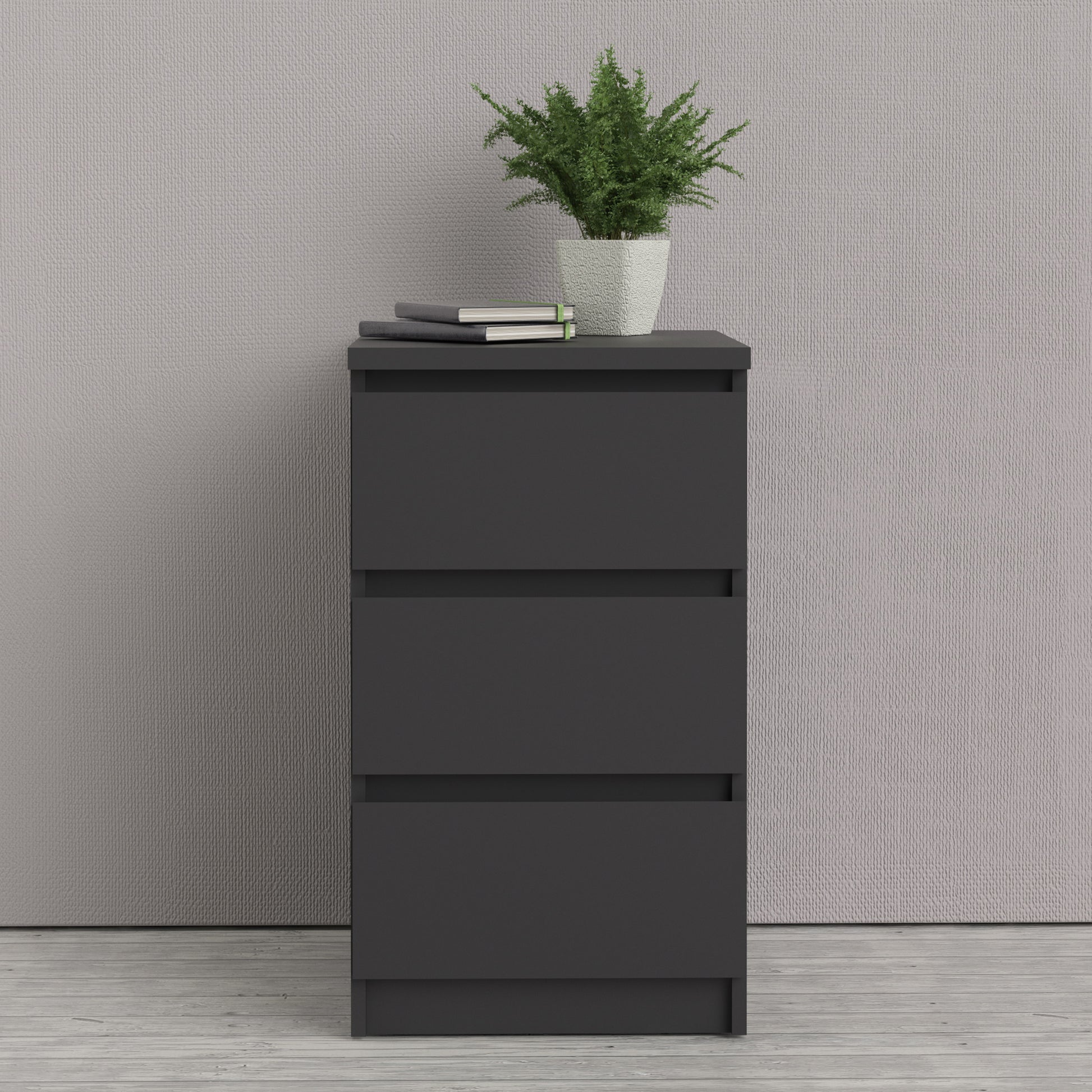 Naia  Bedside 3 Drawers in Black Matt