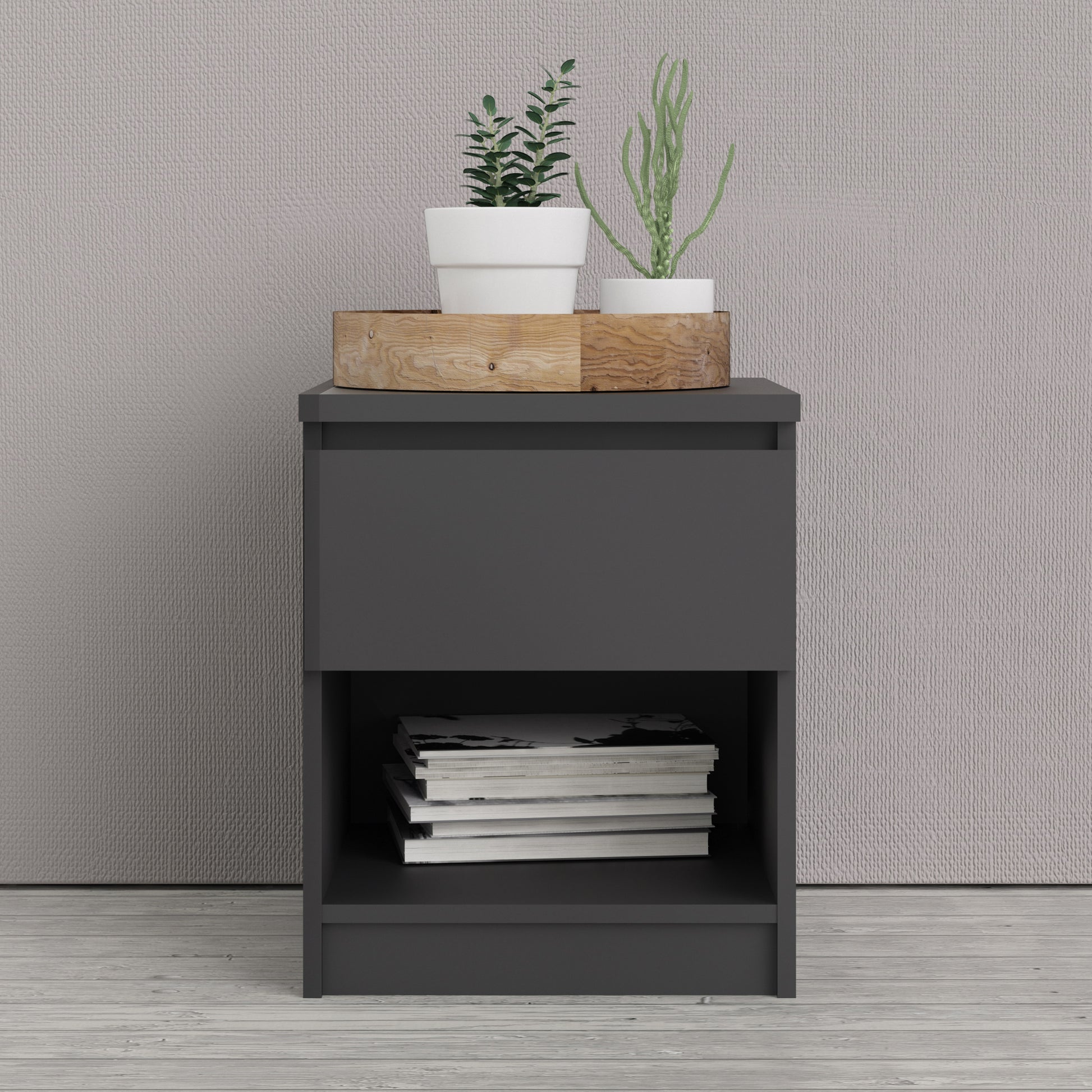 Naia  Bedside 1 Drawer 1 Shelf in Black Matt