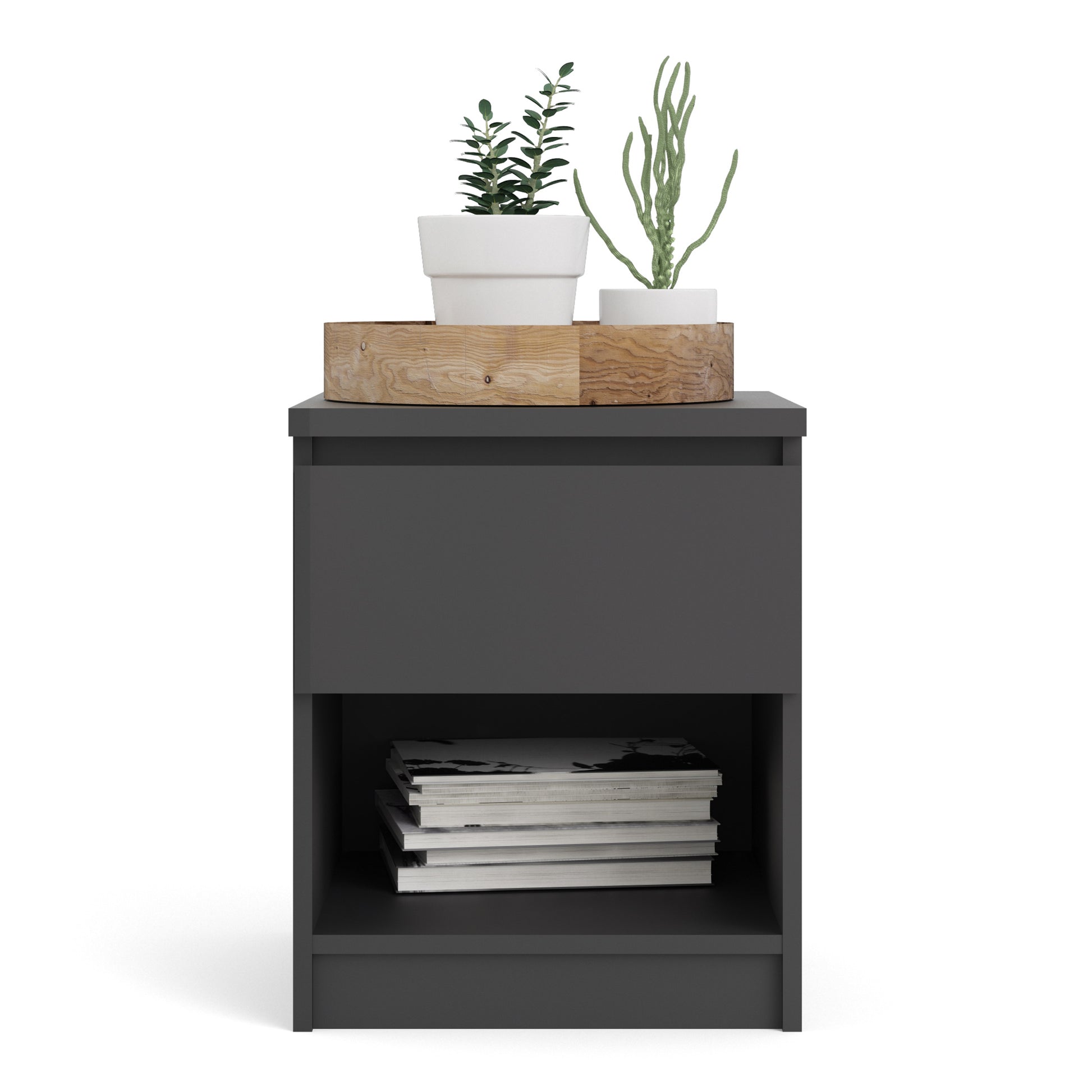 Naia  Bedside 1 Drawer 1 Shelf in Black Matt