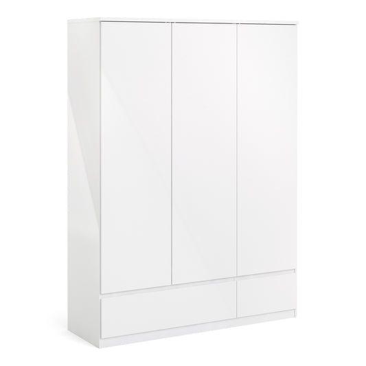 Naia  Wardrobe with 3 doors + 2 drawers in White High Gloss