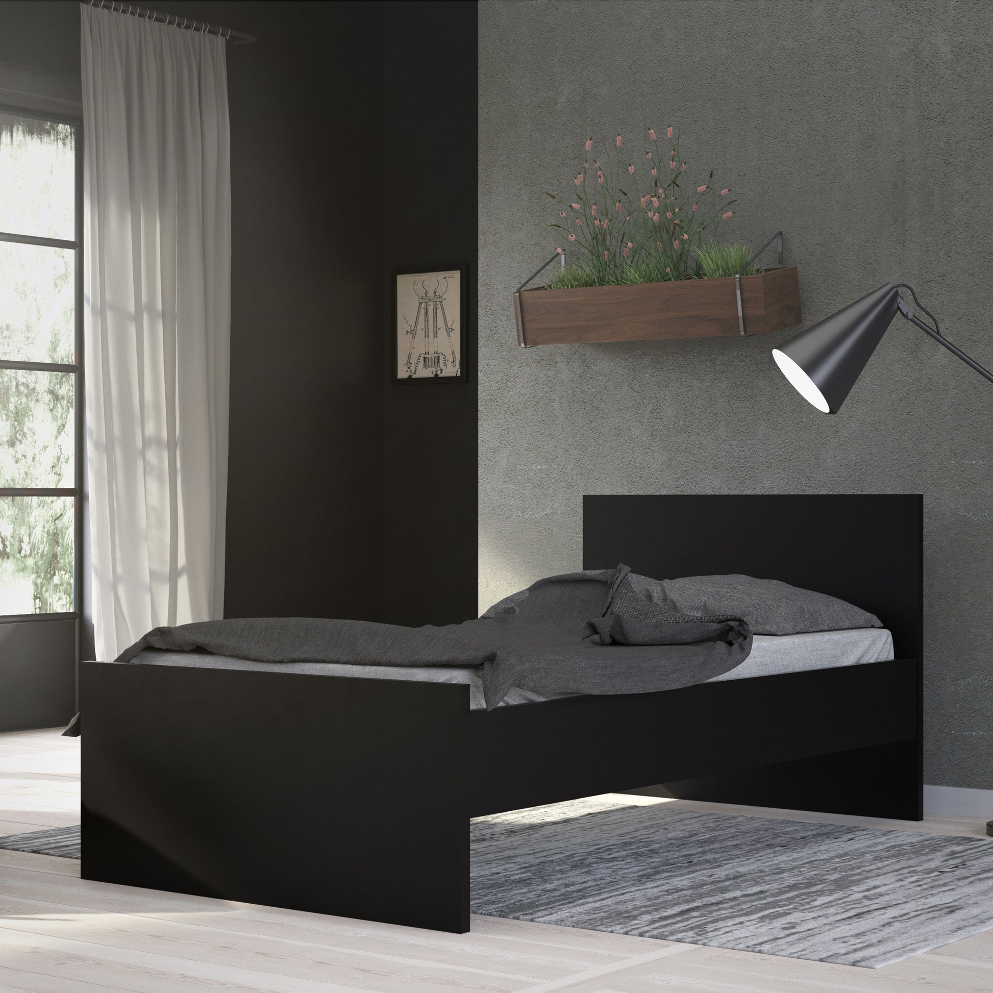 Naia  Single Bed 3ft (90 x 190) in Black Matt