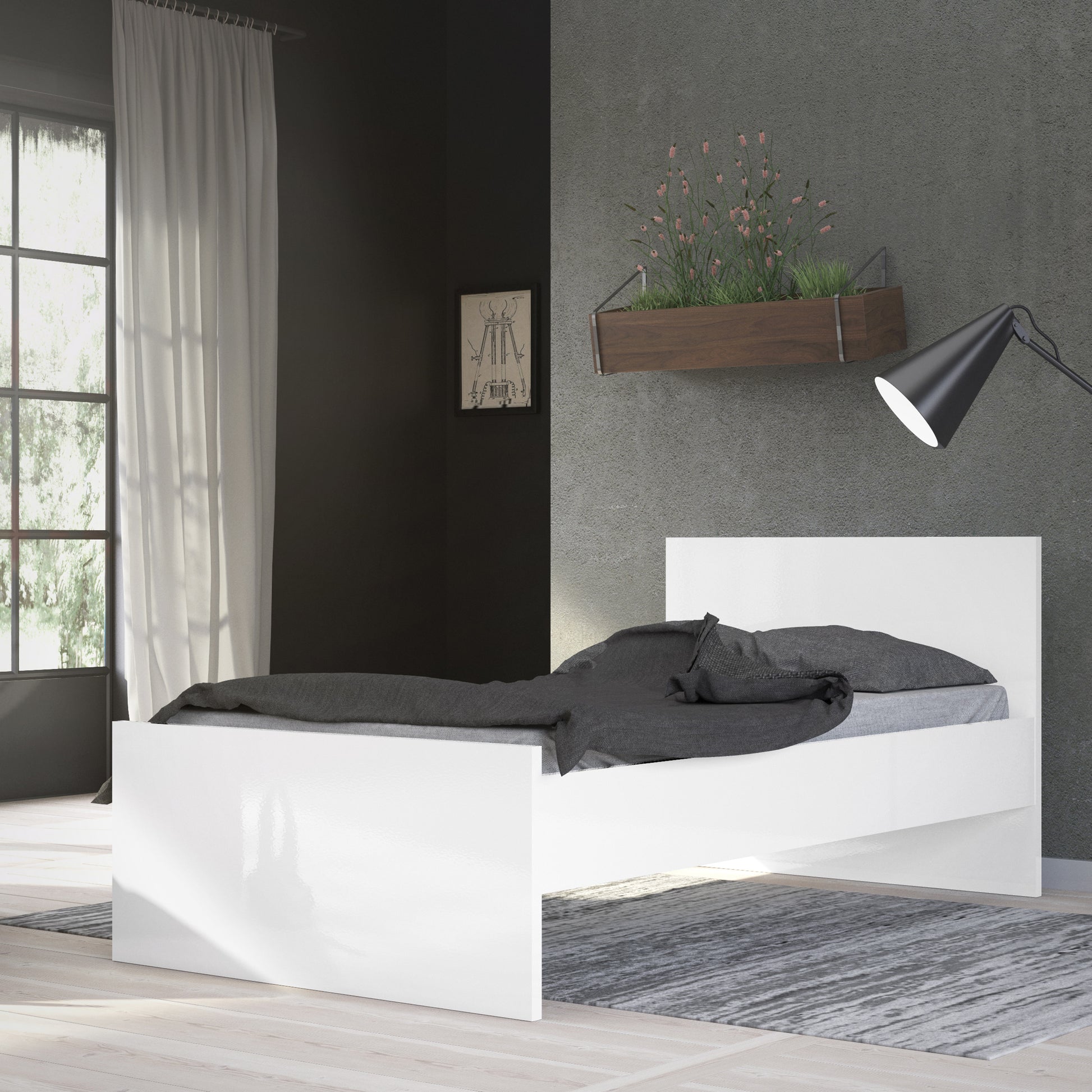Naia  Single Bed 3ft (90 x 190) in White High Gloss