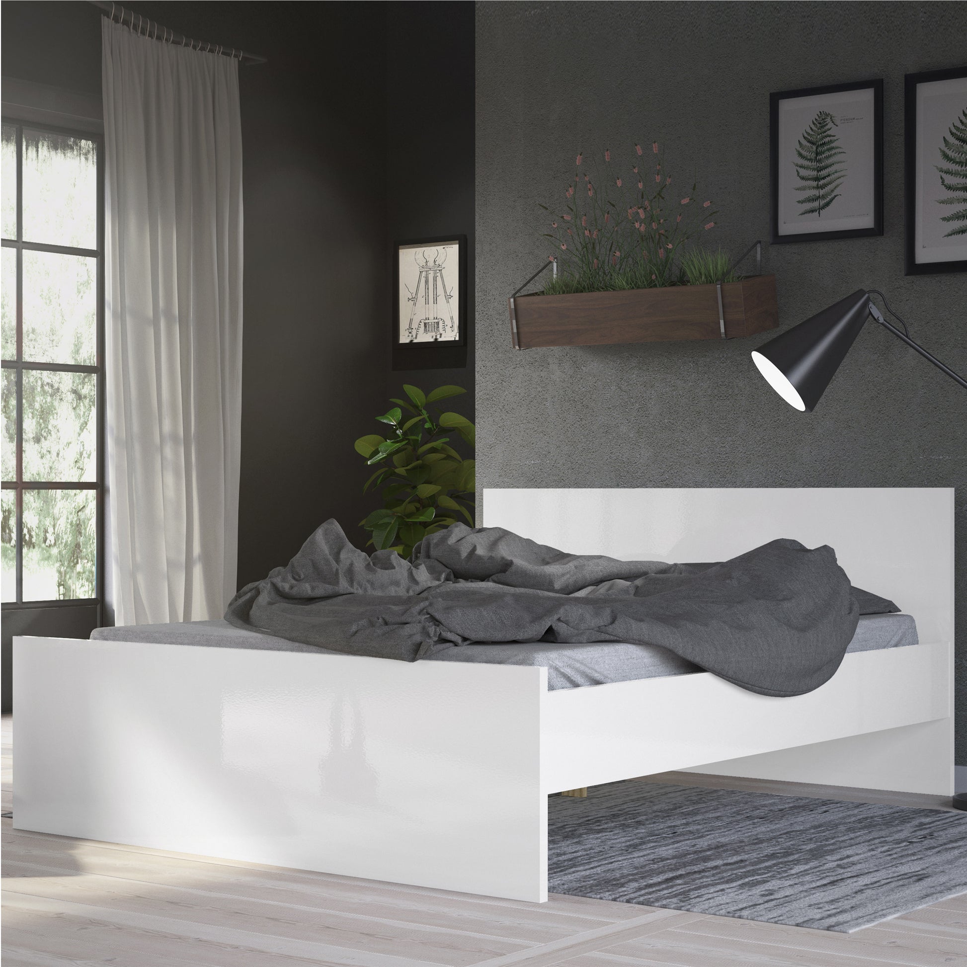 Naia  Double Bed 4ft6 (140 x 190) in White High Gloss
