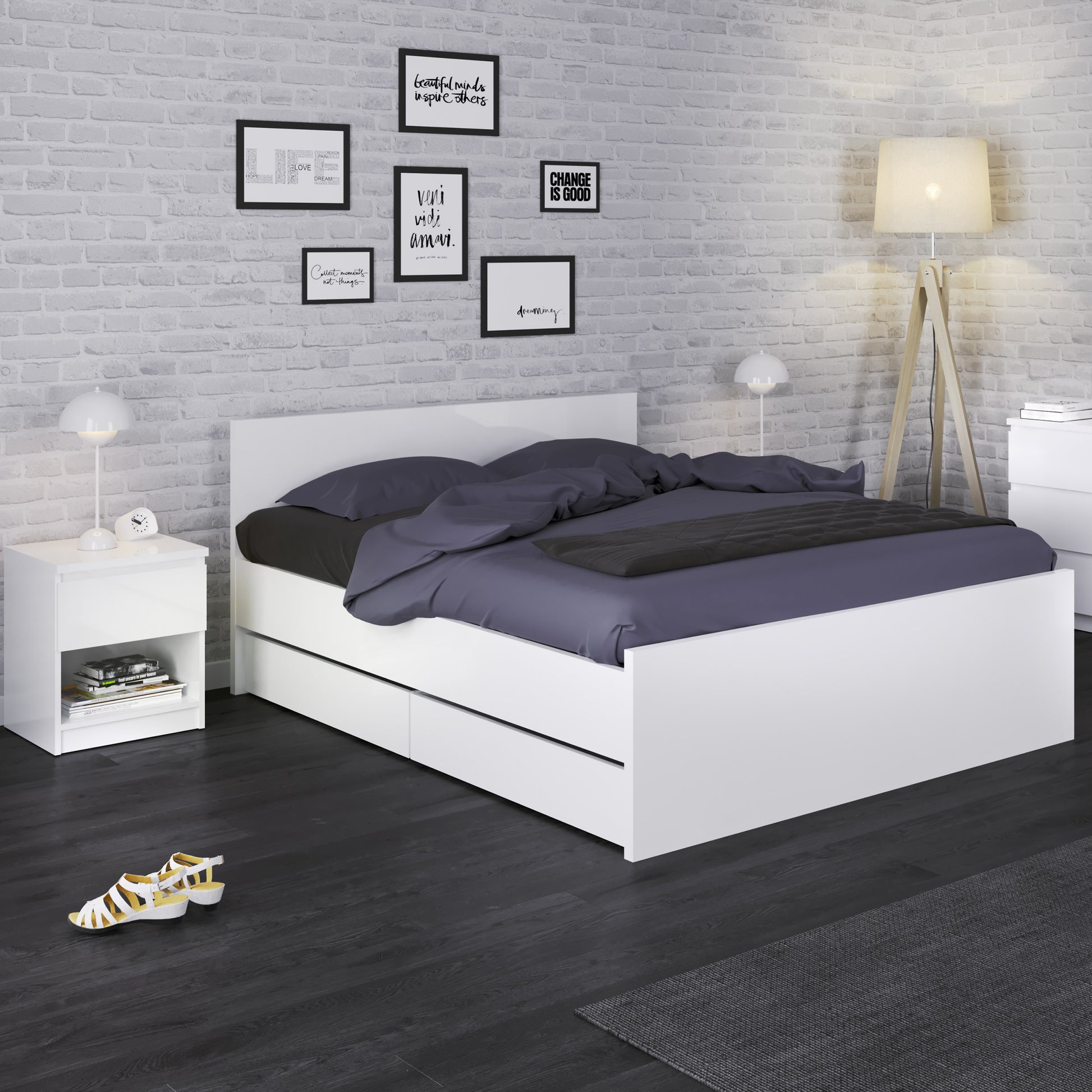 Naia  Double Bed 4ft6 (140 x 190) in White High Gloss