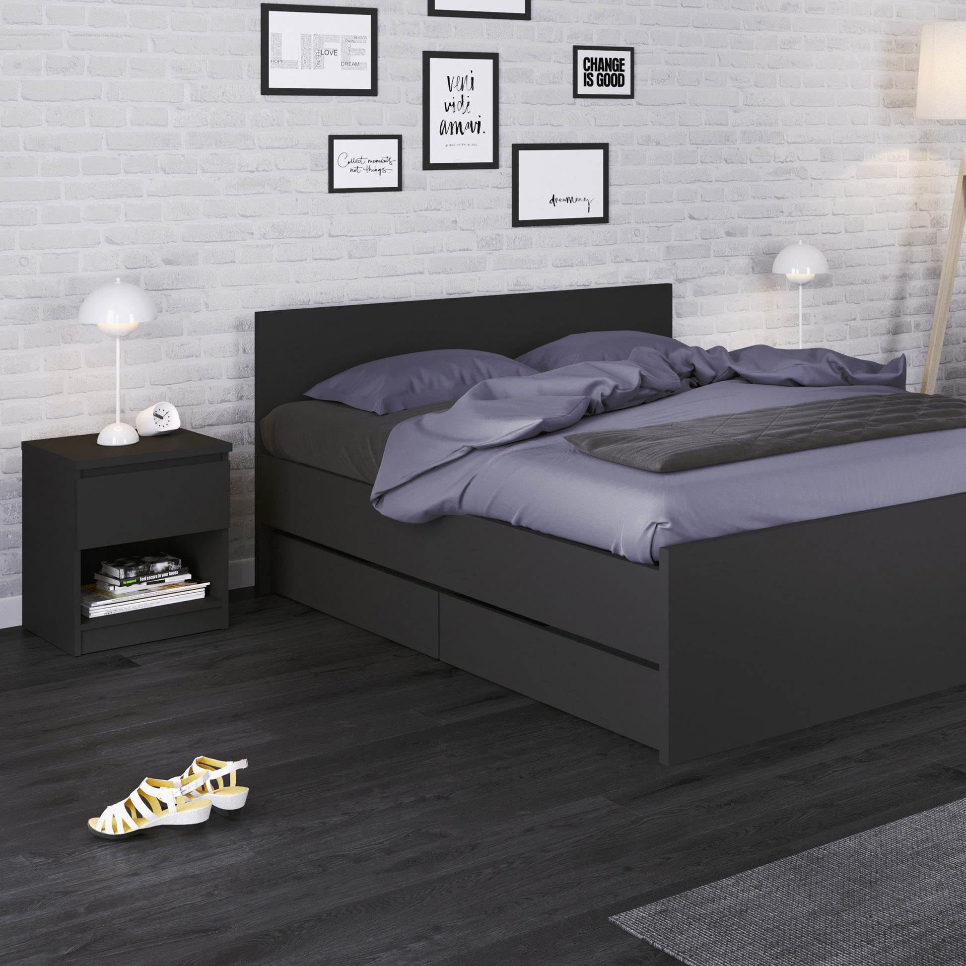 Naia  Euro King Bed (160 x 200) in Black Matt