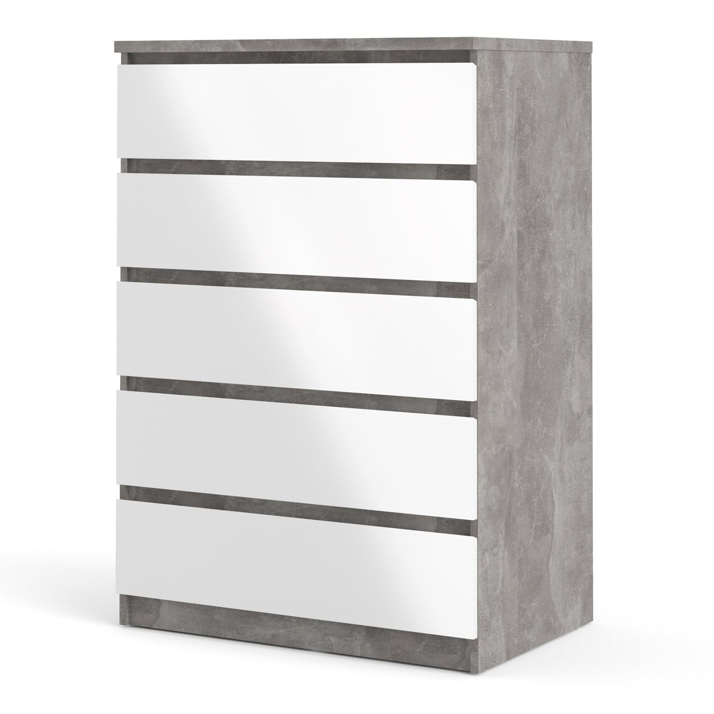 Naia  Chest of 5 Drawers in Concrete and White High Gloss