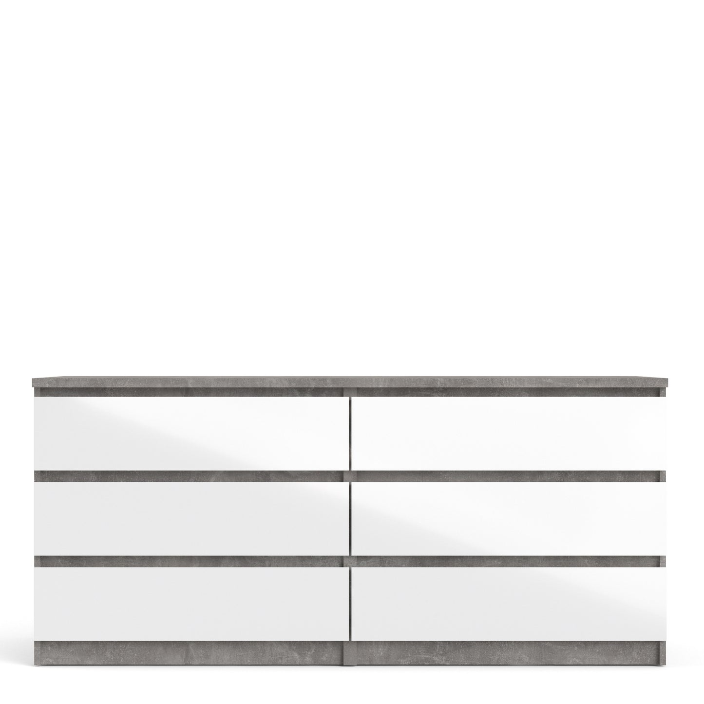 Naia  Wide Chest of 6 Drawers (3+3) in Concrete and White High Gloss