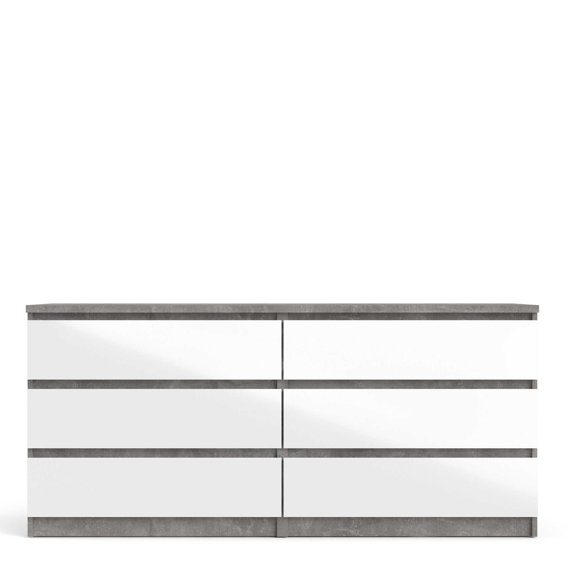Naia  Wide Chest of 6 Drawers (3+3) in Concrete and White High Gloss