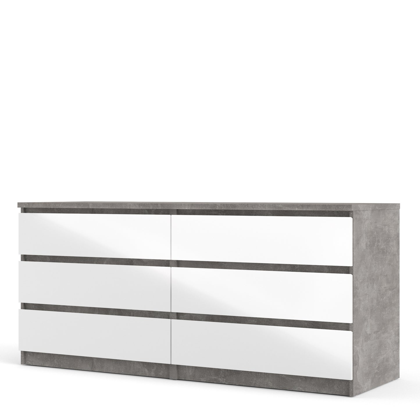 Naia  Wide Chest of 6 Drawers (3+3) in Concrete and White High Gloss