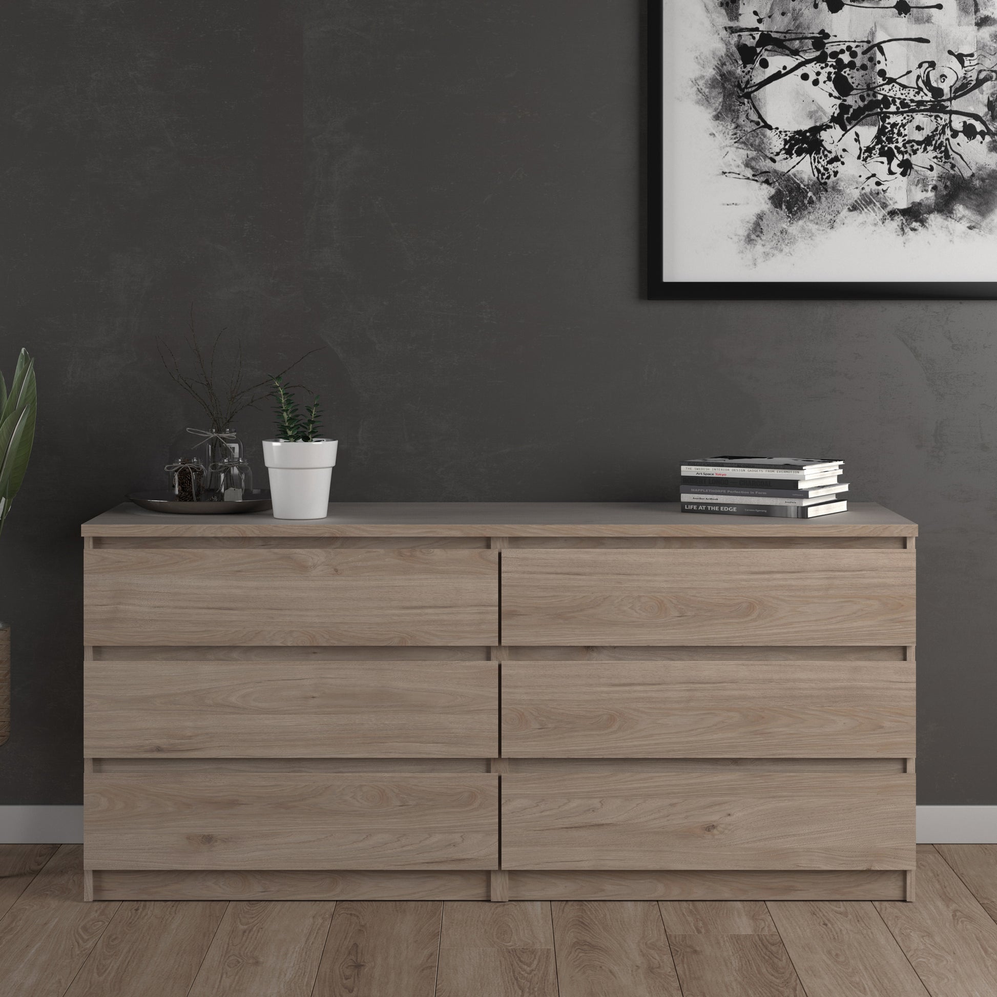 Naia  Wide Chest of 6 Drawers (3+3) in Jackson Hickory Oak