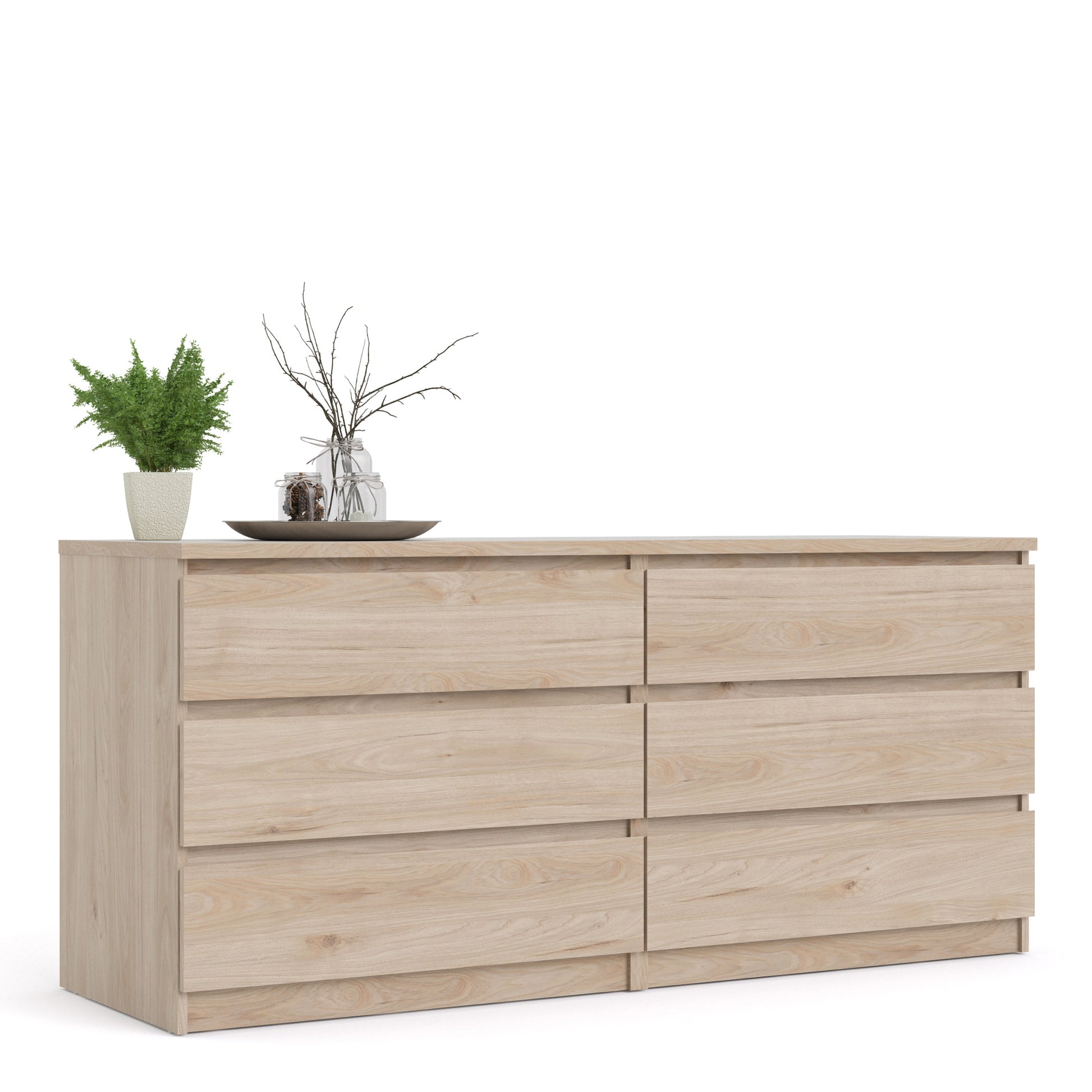 Naia  Wide Chest of 6 Drawers (3+3) in Jackson Hickory Oak