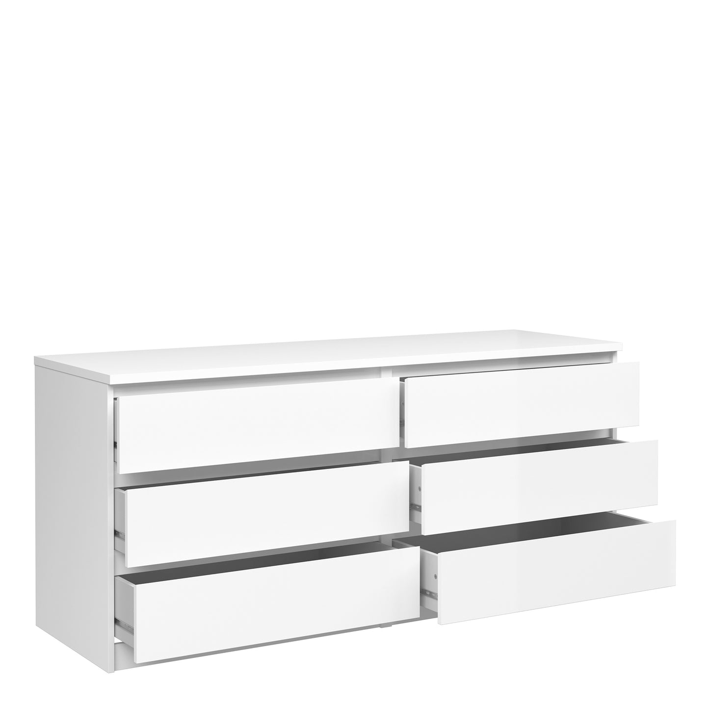 Naia  Wide Chest of 6 Drawers (3+3) in White High Gloss