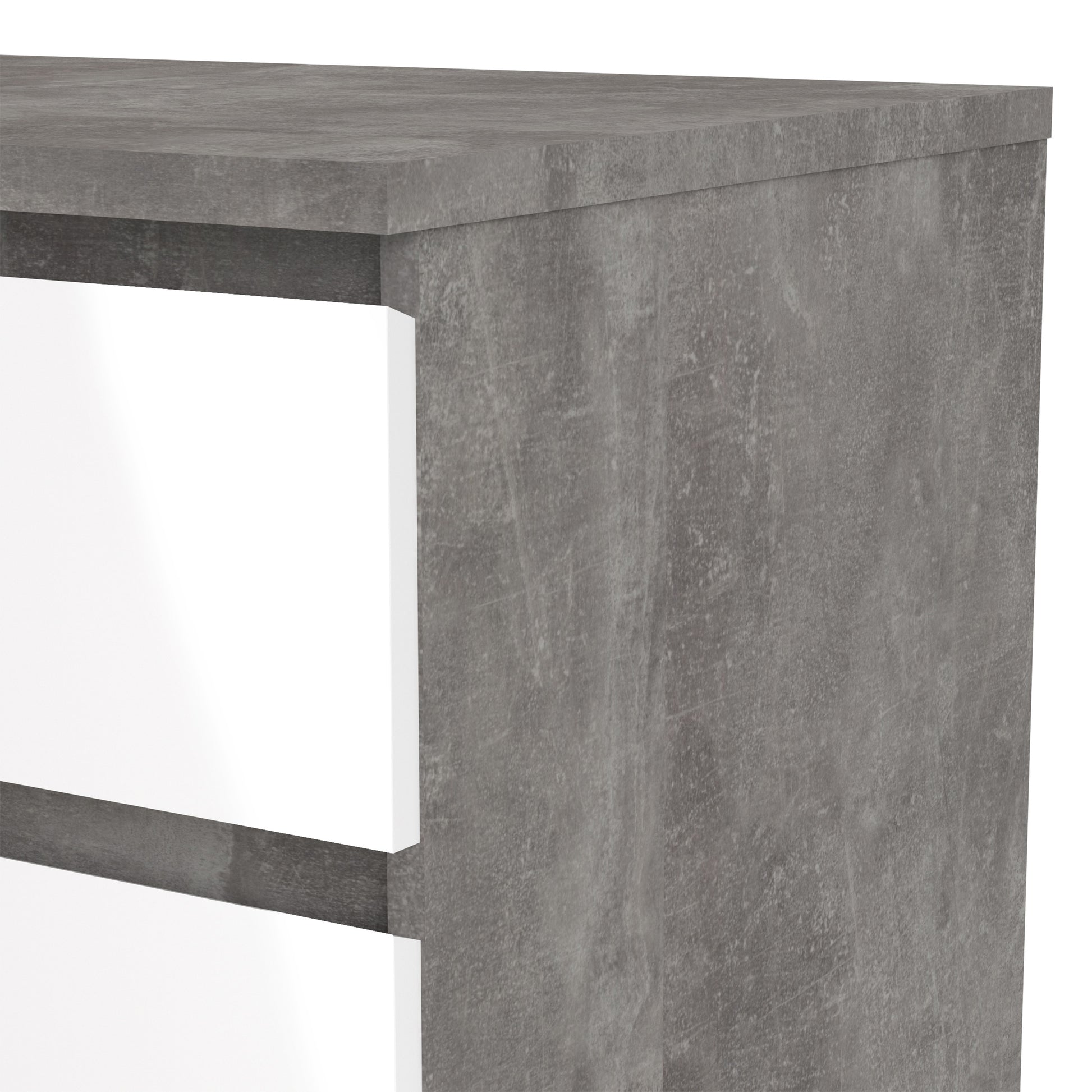 Naia  Narrow Chest of 5 Drawers in Concrete and White High Gloss