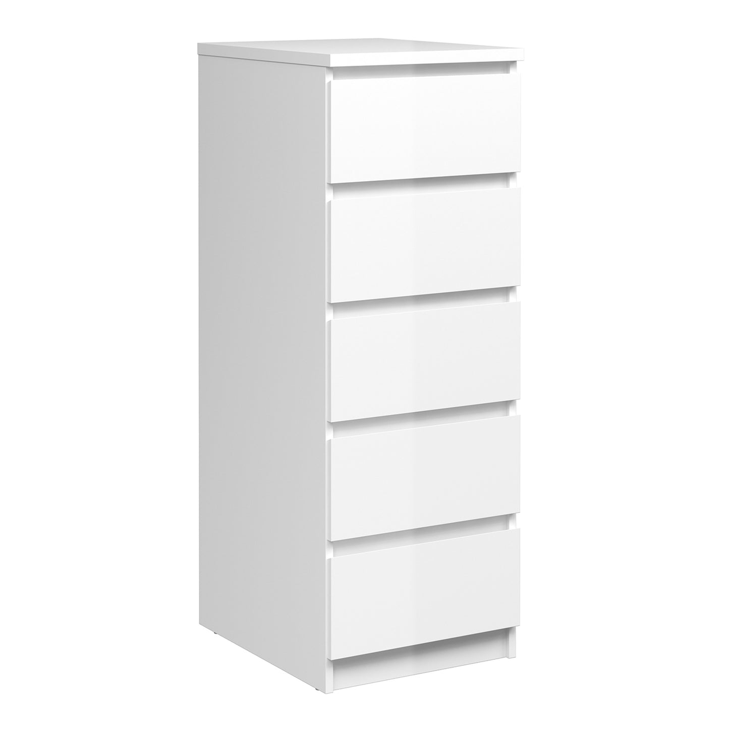 Naia  Narrow Chest of 5 Drawers in White High Gloss
