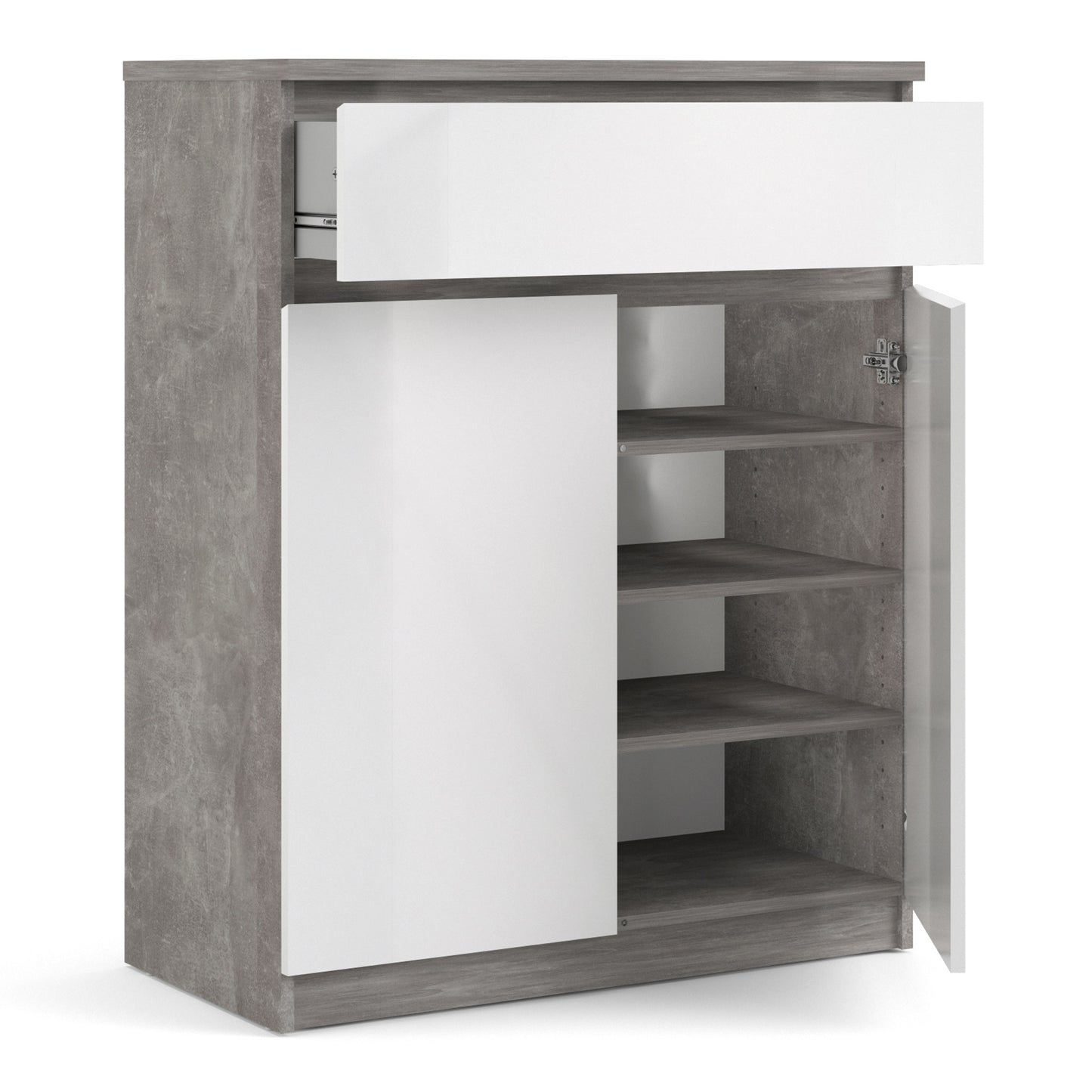 Naia  Sideboard 1 Drawer 2 Doors in Concrete and White High Gloss