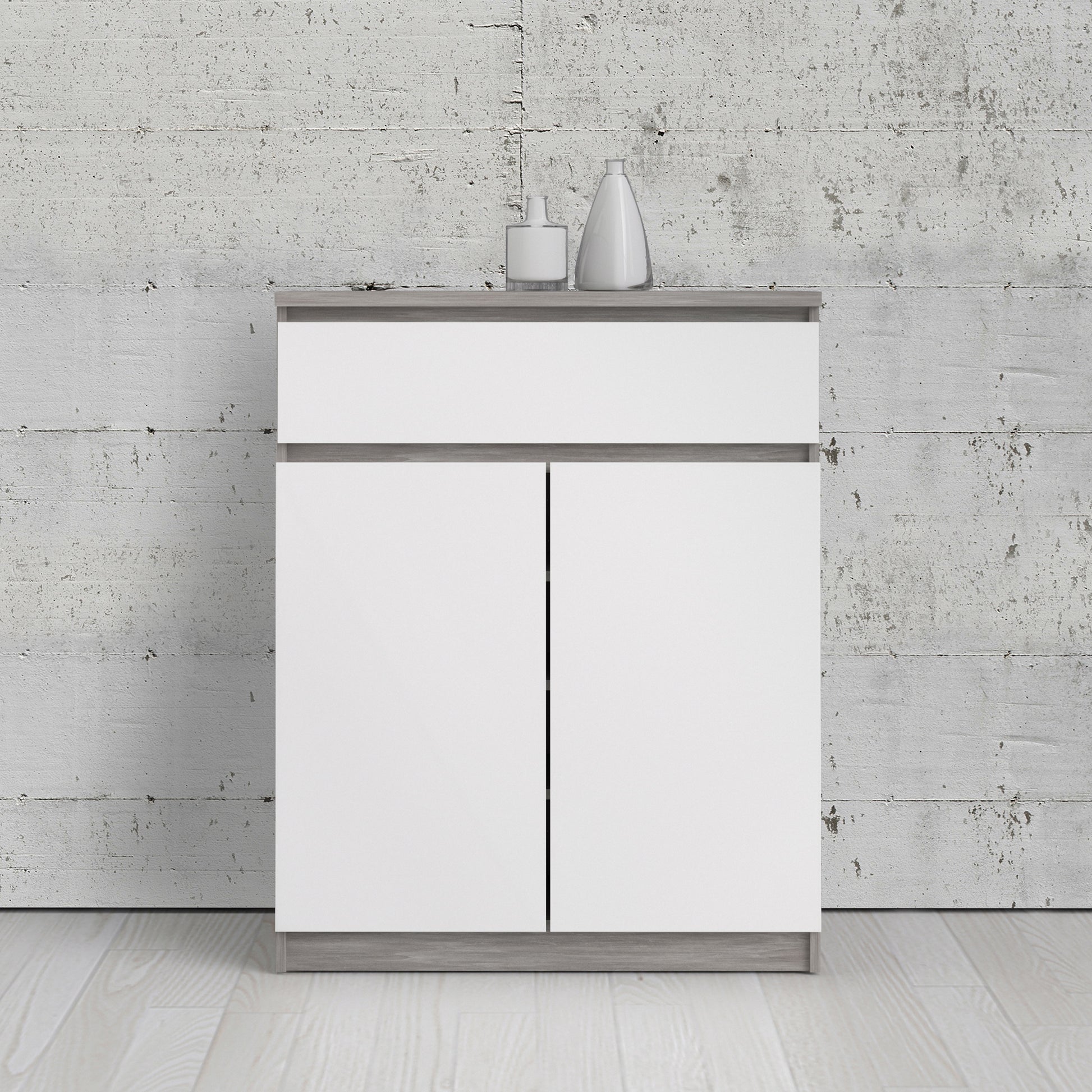 Naia  Sideboard 1 Drawer 2 Doors in Concrete and White High Gloss