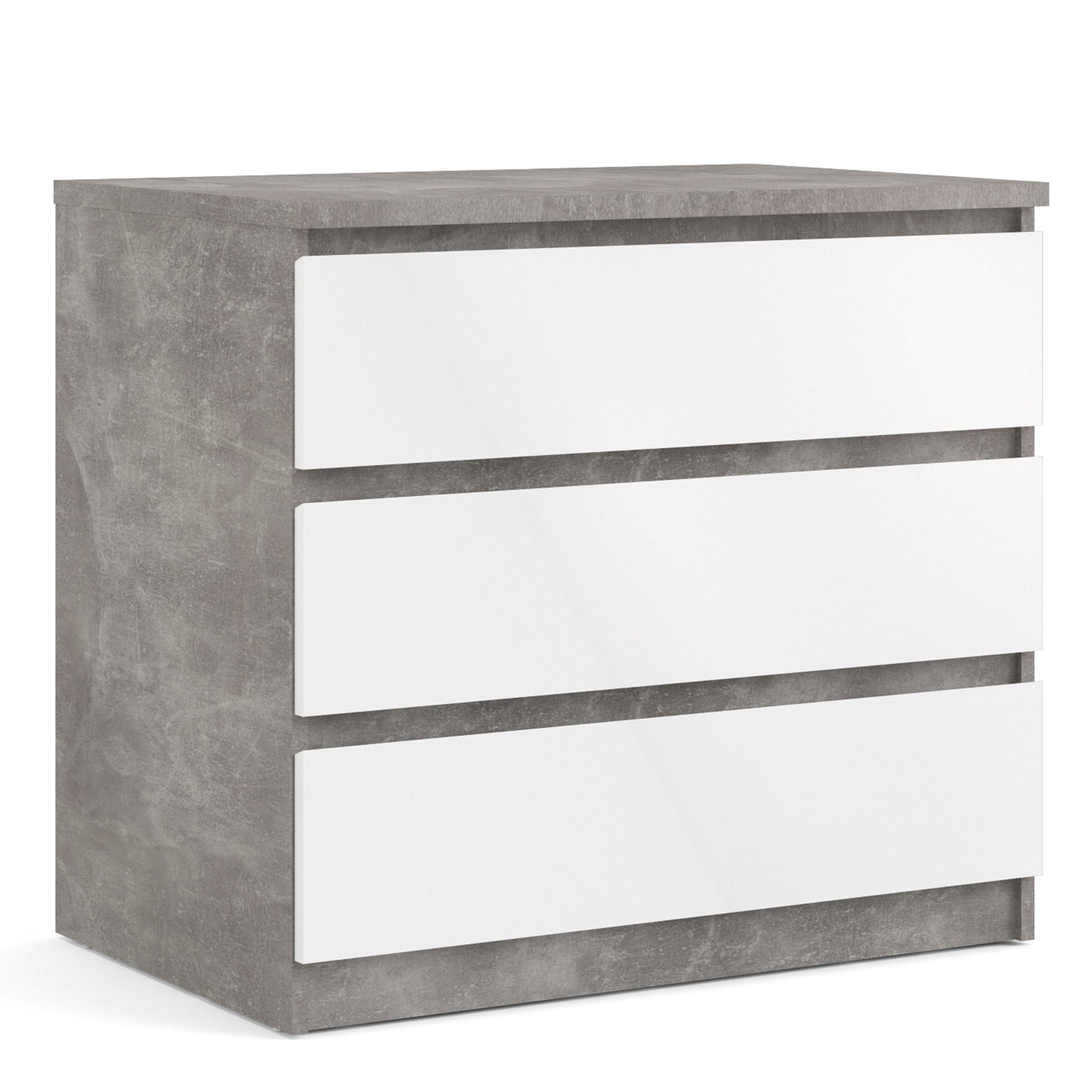 Naia  Chest of 3 Drawers in Concrete and White High Gloss
