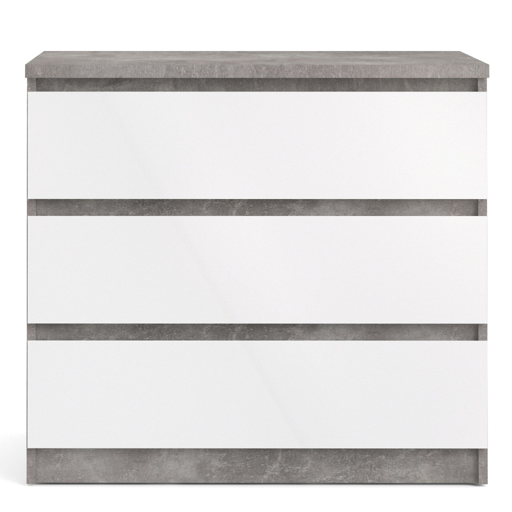 Naia  Chest of 3 Drawers in Concrete and White High Gloss