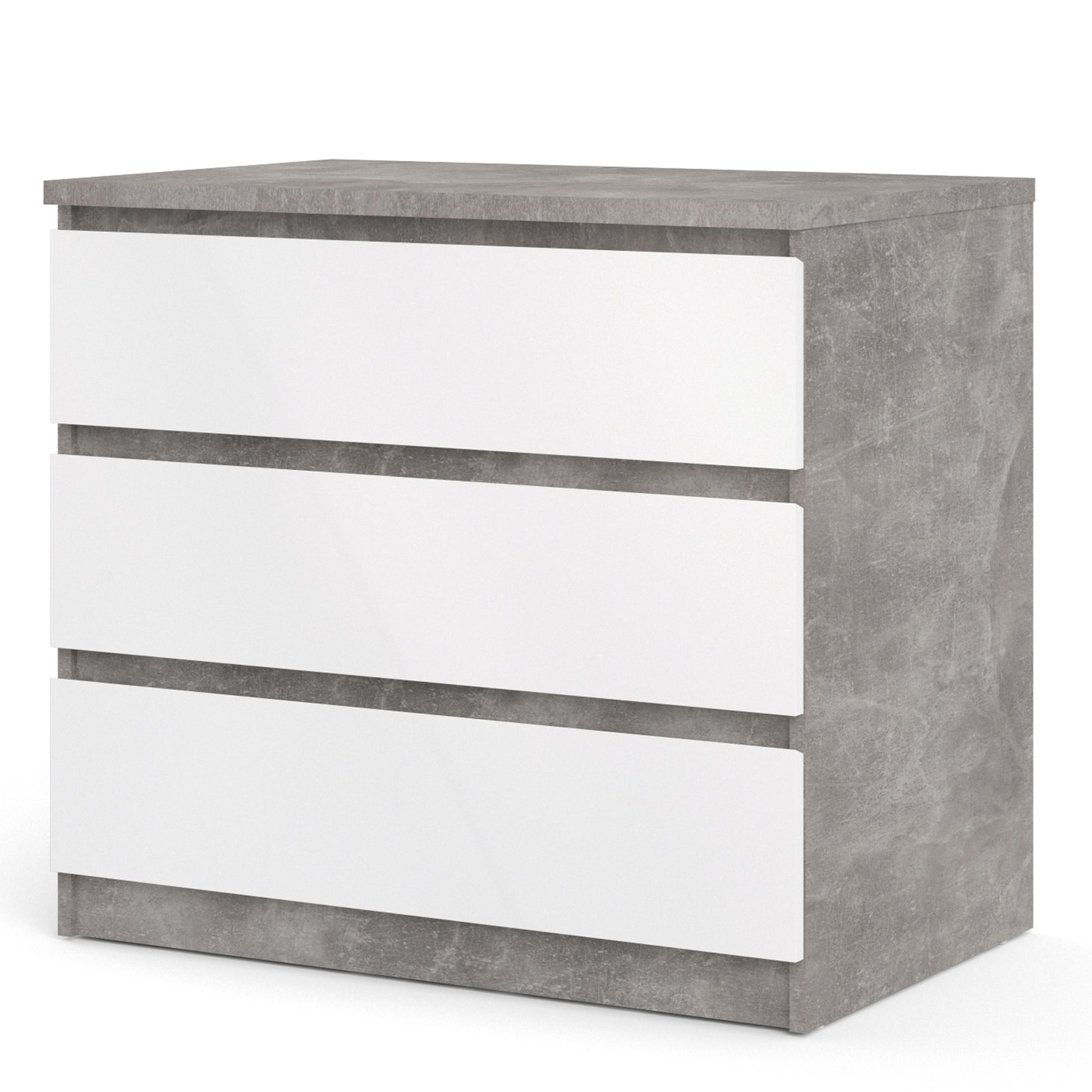Naia  Chest of 3 Drawers in Concrete and White High Gloss