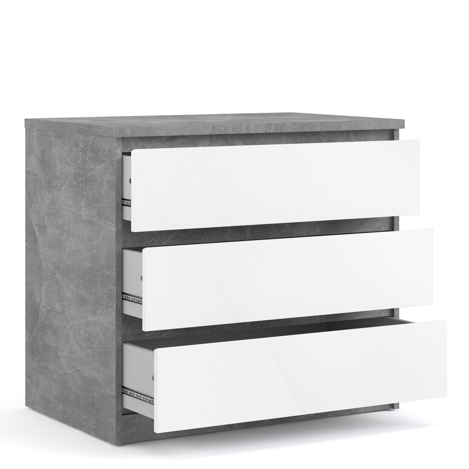 Naia  Chest of 3 Drawers in Concrete and White High Gloss