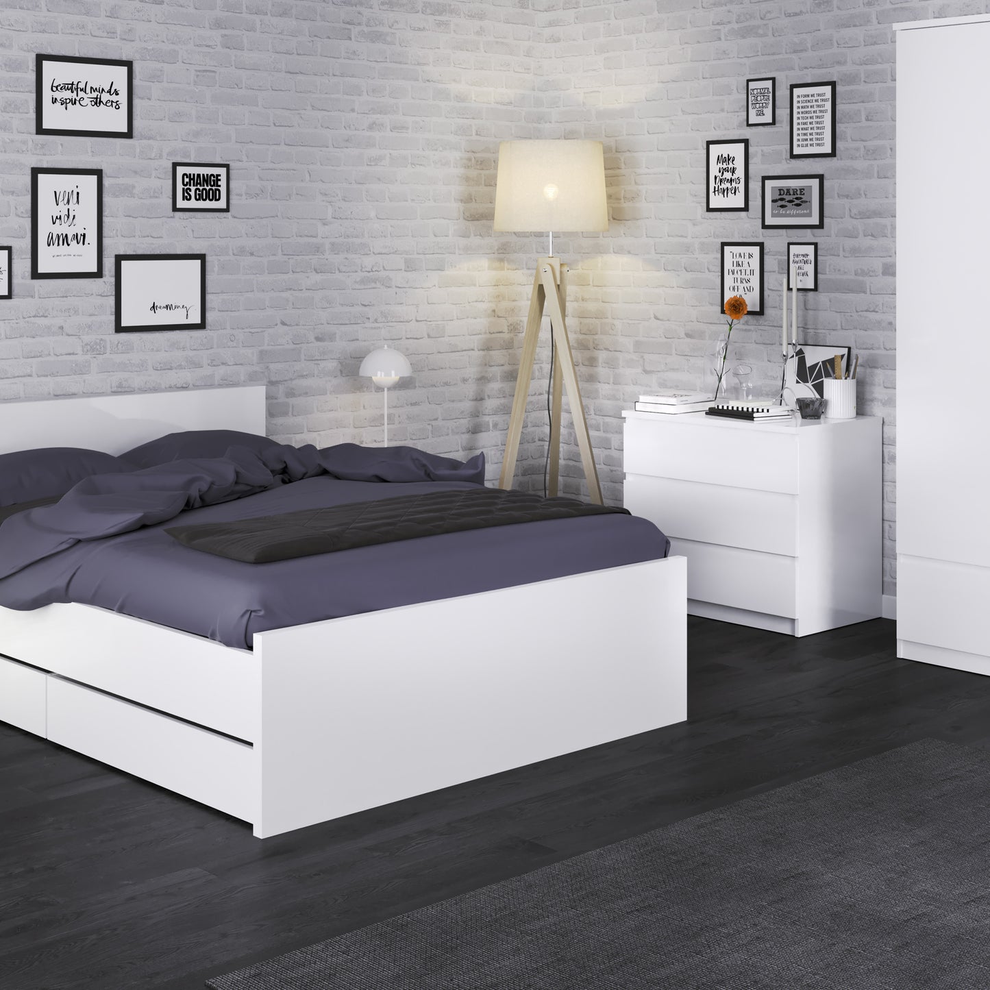 Naia  Chest of 3 Drawers in White High Gloss