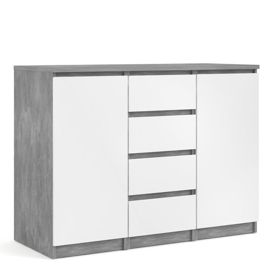 Naia  Sideboard 4 Drawers 2 Doors in Concrete and White High Gloss
