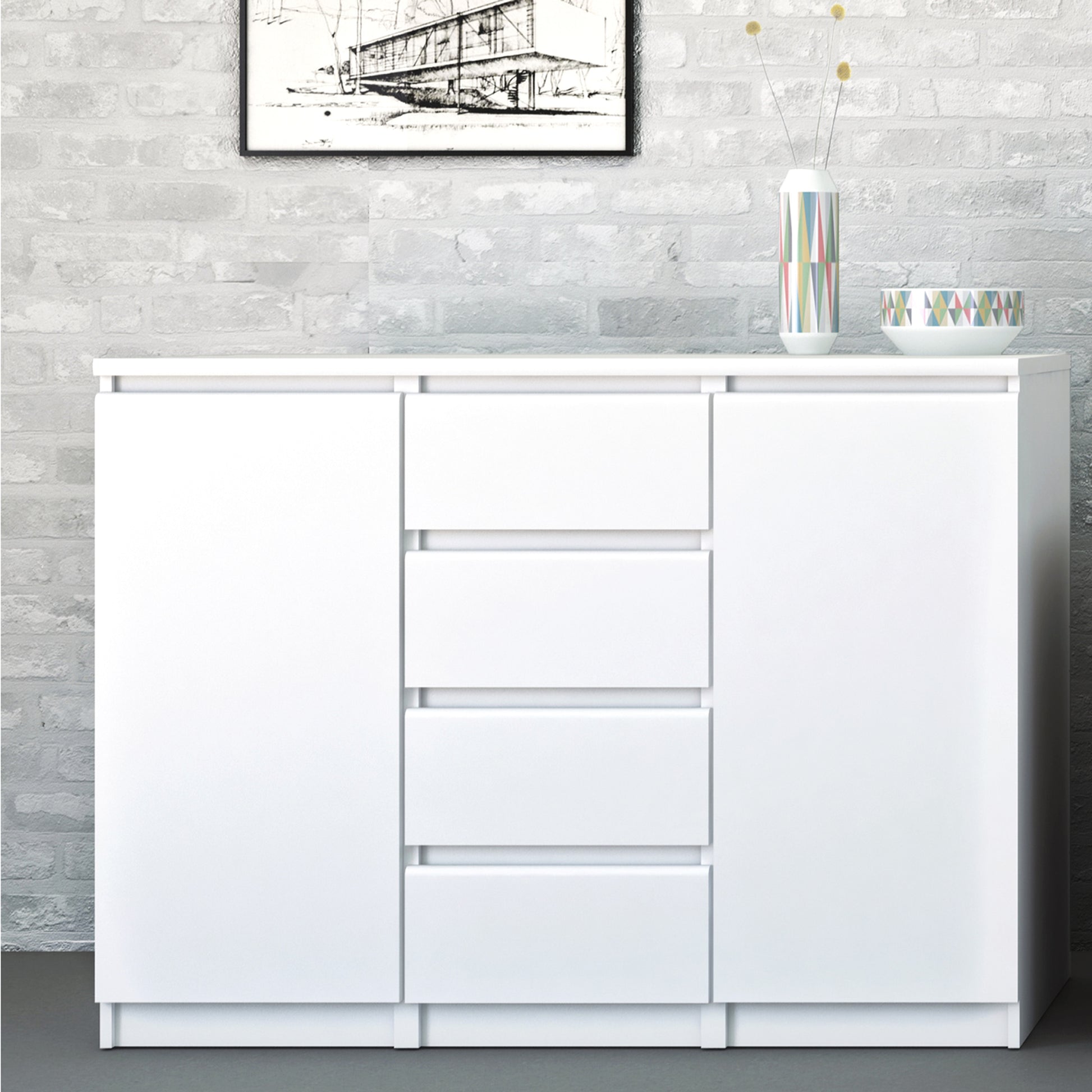 Naia  Sideboard - 4 Drawers 2 Doors in White High Gloss