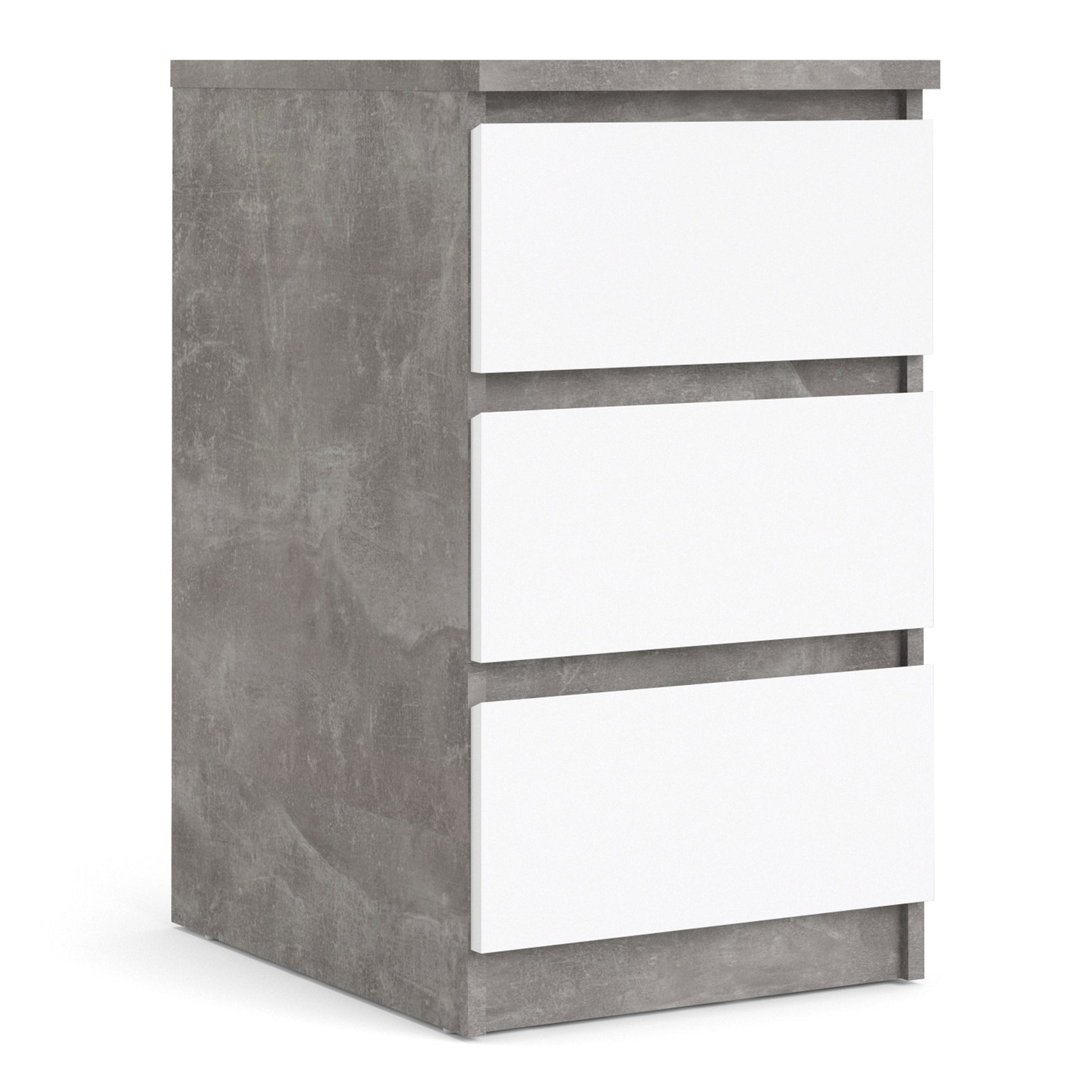 Naia  Bedside 3 Drawers in Concrete and White High Gloss
