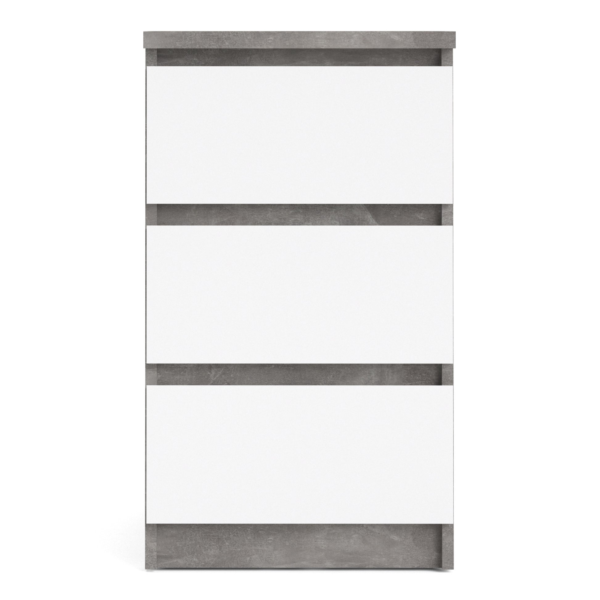 Naia  Bedside 3 Drawers in Concrete and White High Gloss