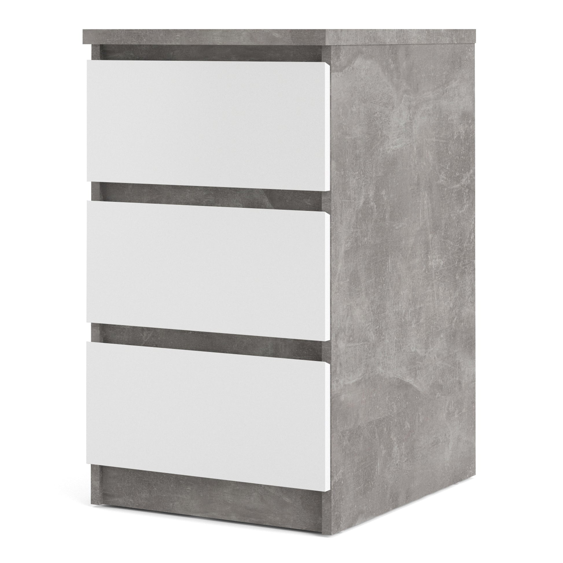 Naia  Bedside 3 Drawers in Concrete and White High Gloss