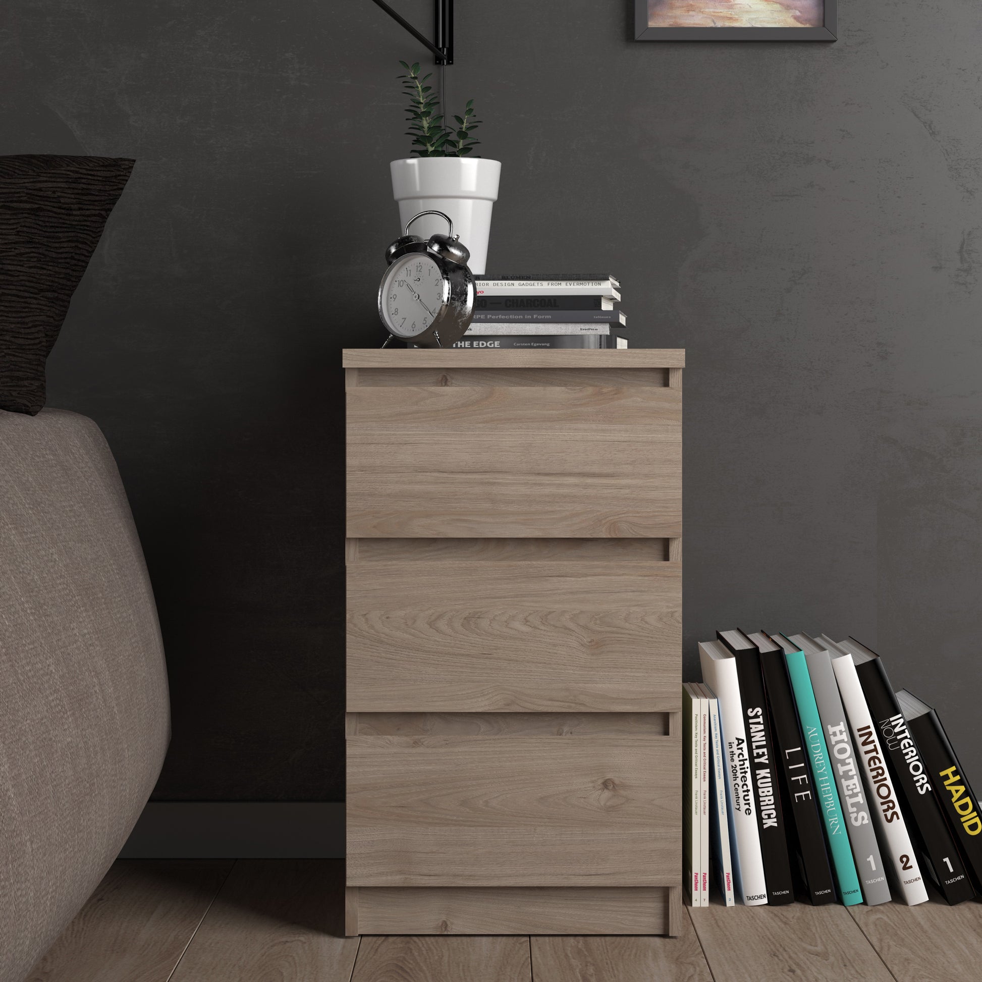 Naia  Bedside 3 Drawers in Jackson Hickory Oak