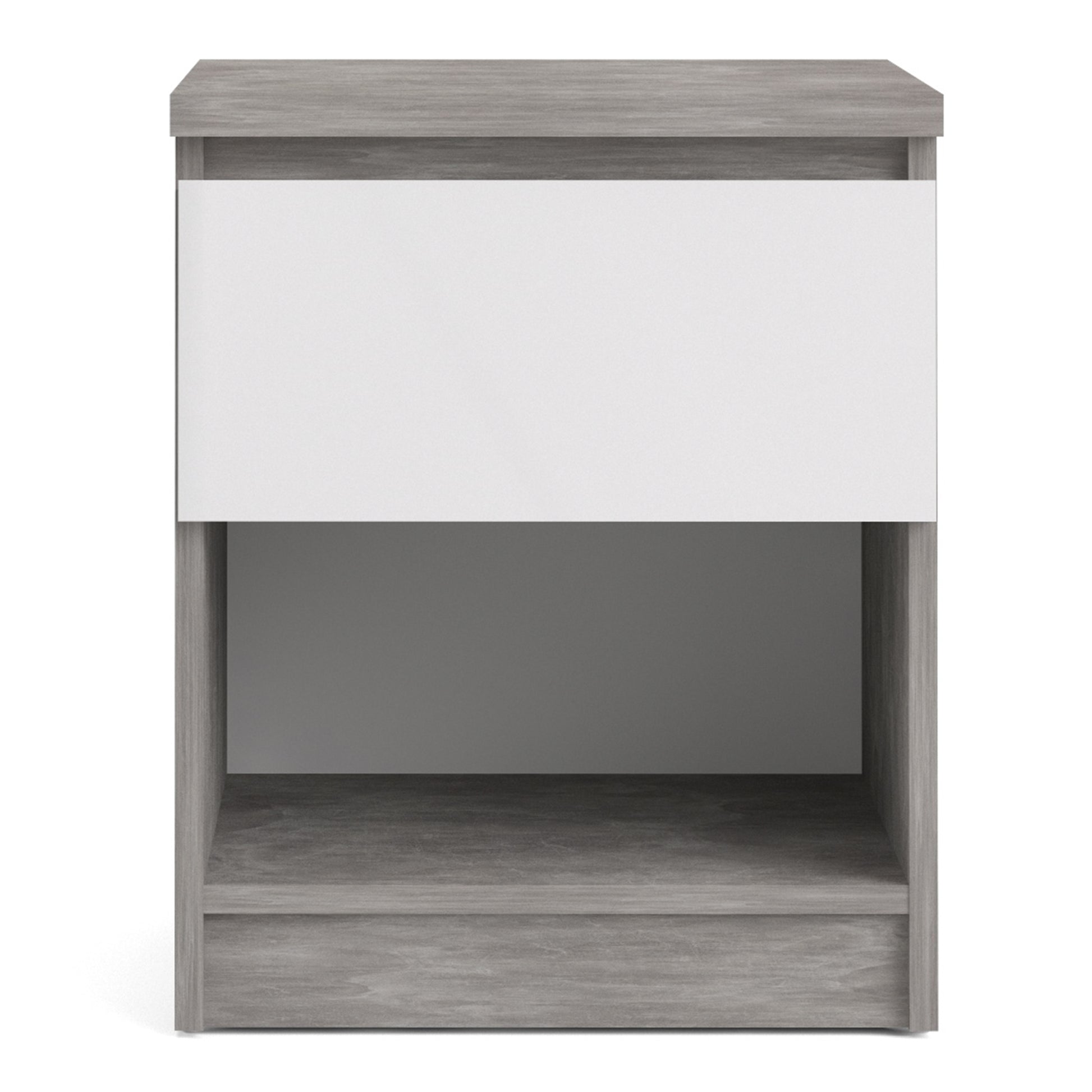Naia  Bedside 1 Drawer 1 Shelf in Concrete and White High Gloss