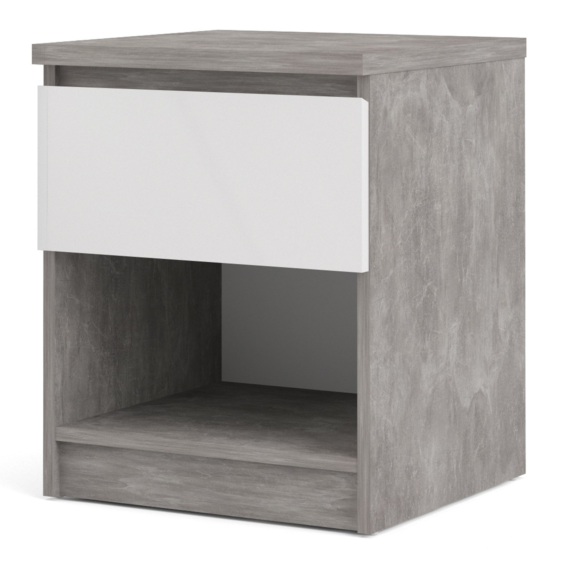 Naia  Bedside 1 Drawer 1 Shelf in Concrete and White High Gloss
