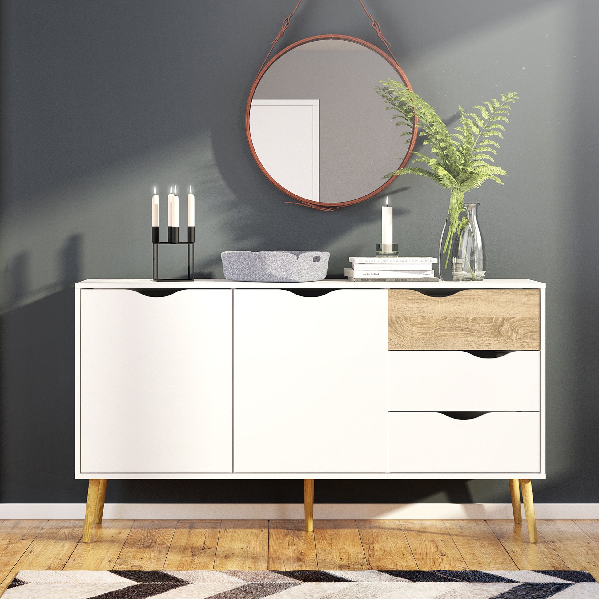 Oslo  Sideboard - Large - 3 Drawers 2 Doors in White and Oak