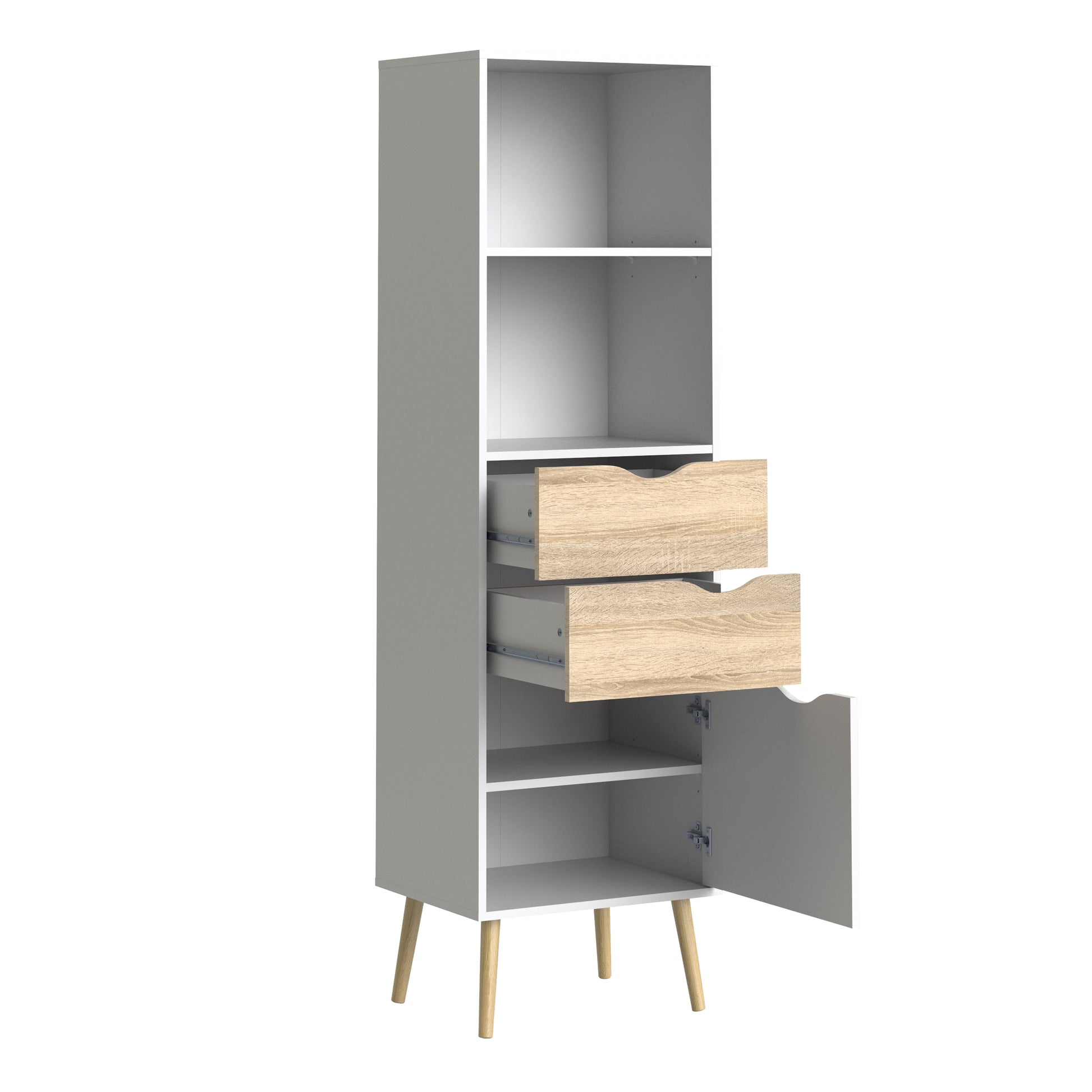 Oslo  Bookcase 2 Drawers 1 Door in White and Oak