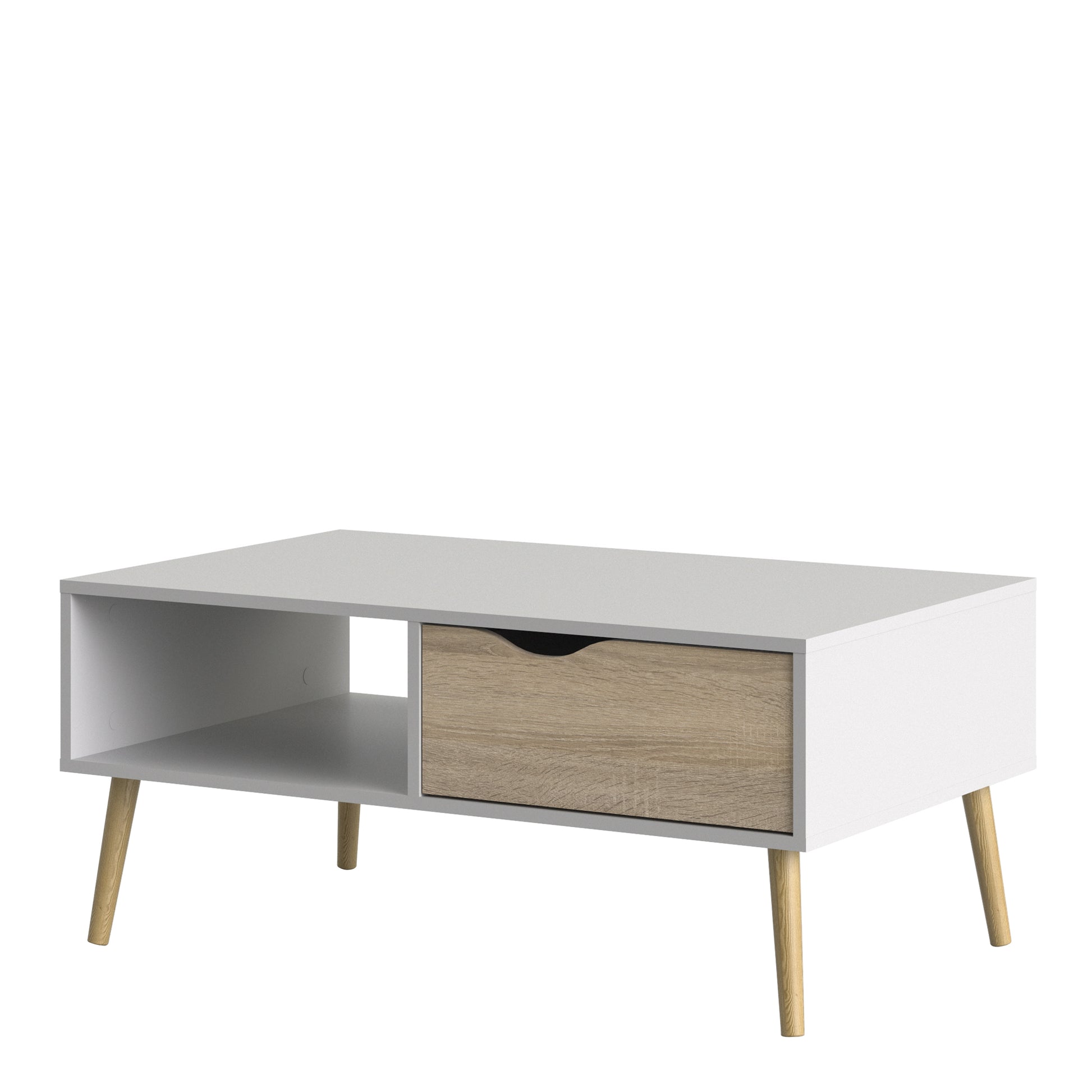 Oslo  Coffee Table 1 Drawer 1 Shelf in White and Oak